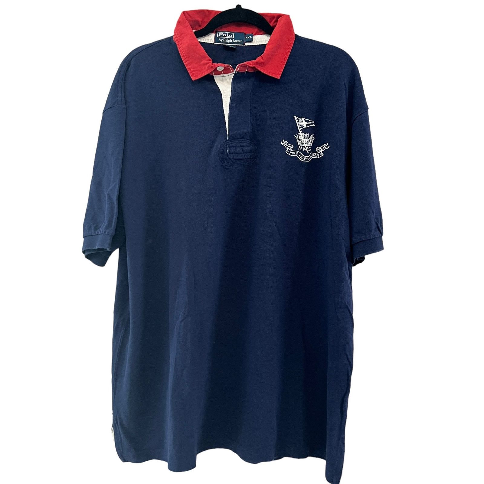 Polo Ralph Lauren Polo Ralph Lauren Vintage HMS Navy Blue Red Rugby Polo XXL Size US XXL / EU 58 / 5 - 1 Thumbnail