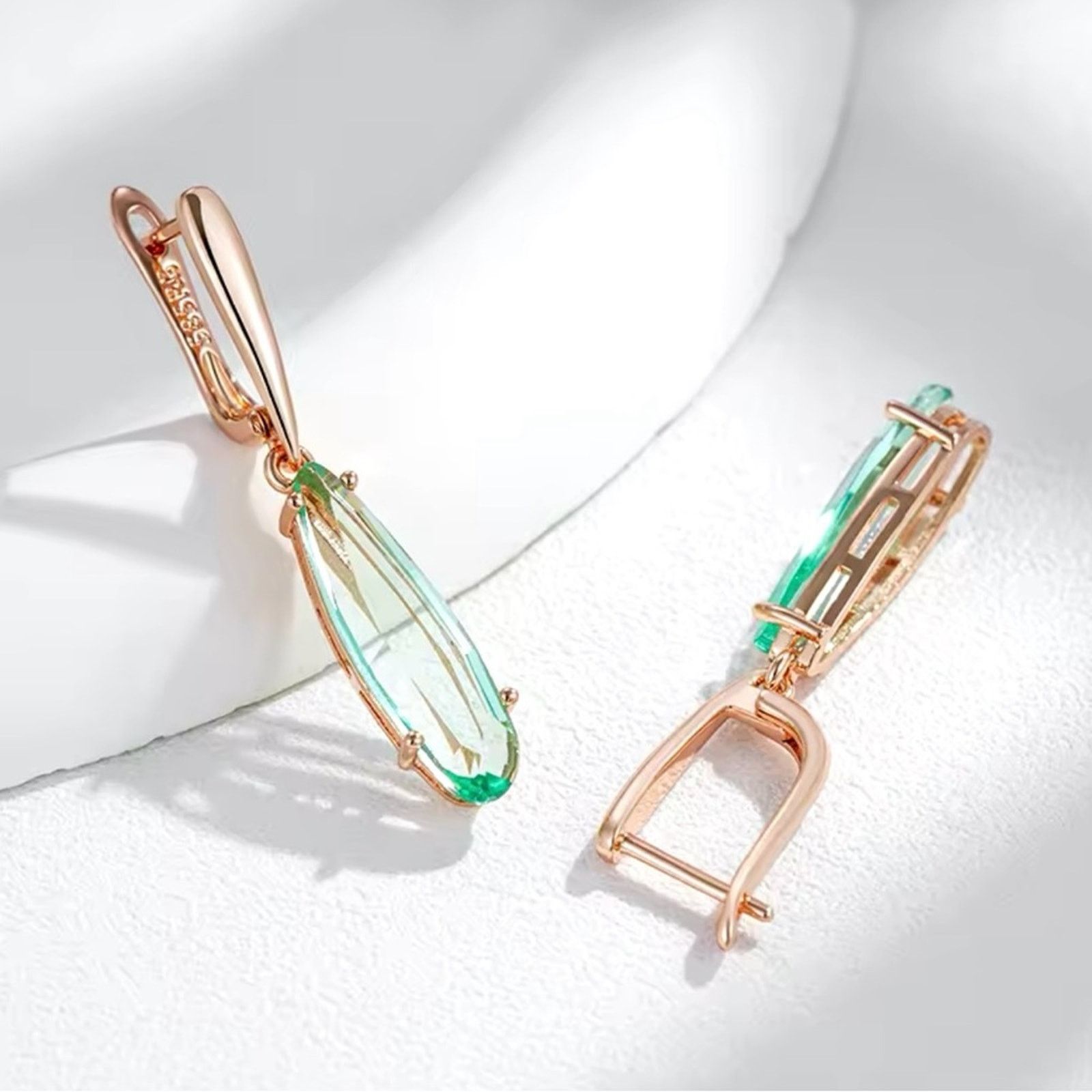 Other Green Stone Long Drop Earrings for Women Geometry Natural Size ONE SIZE - 4 Thumbnail