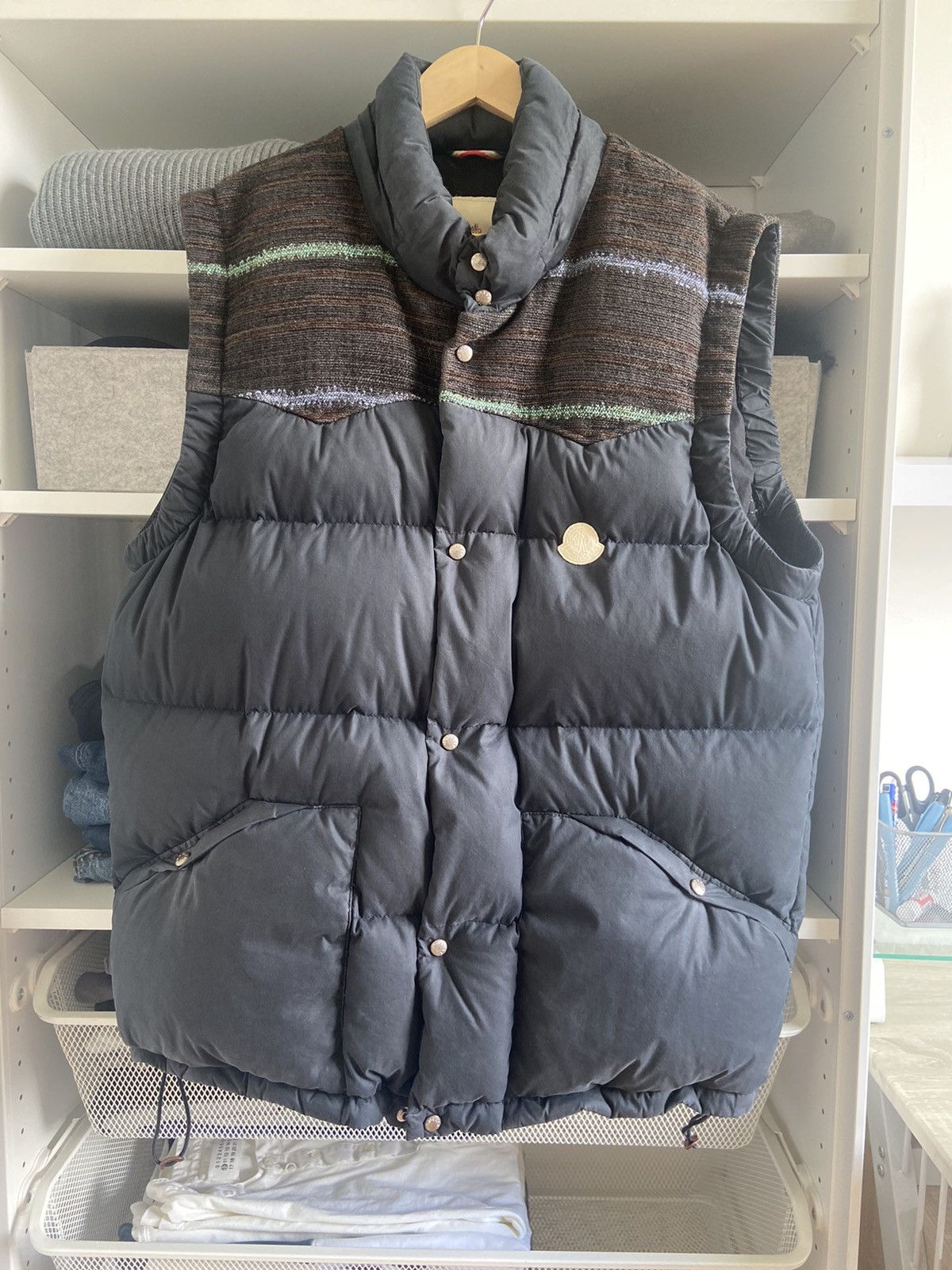 image of Moncler x Visvim Puffer Vest in Blue, Men's (Size XL)