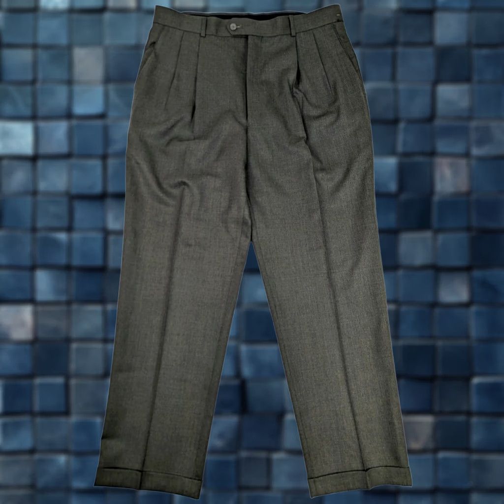 Vintage Louis Raphael Wool Pleated Hem Cuff Pants Men 36x30 Olive Green EUC Dress Pants Straight Fit 36 Mens Wool Dress Pants Size US 36 / EU 52 - 1 Thumbnail