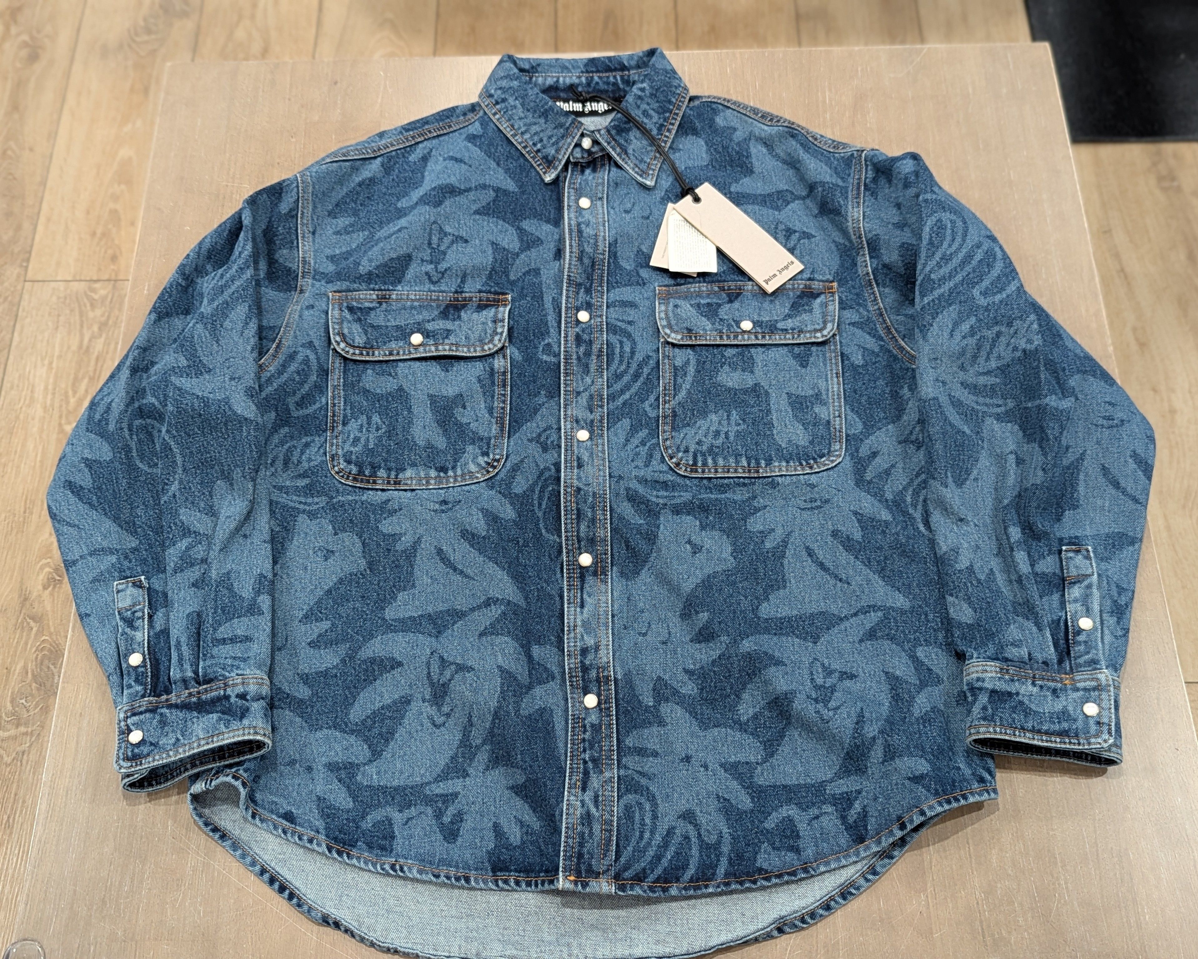 PALM ANGELS Palmity Laser Overshirt Denim Medium