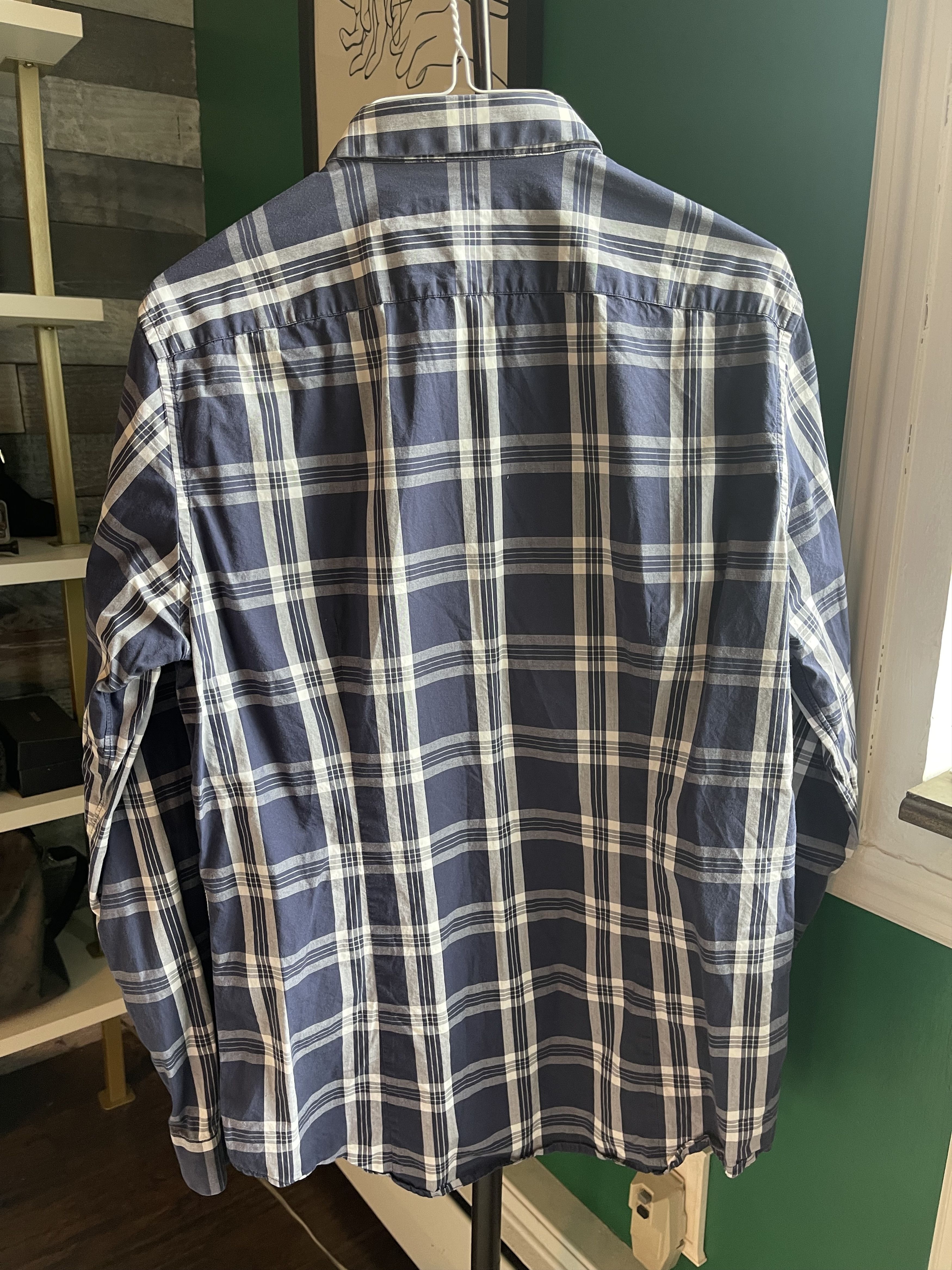 Michael Kors Blue Plaid Button Down Shirt Size 38R - 2 Thumbnail