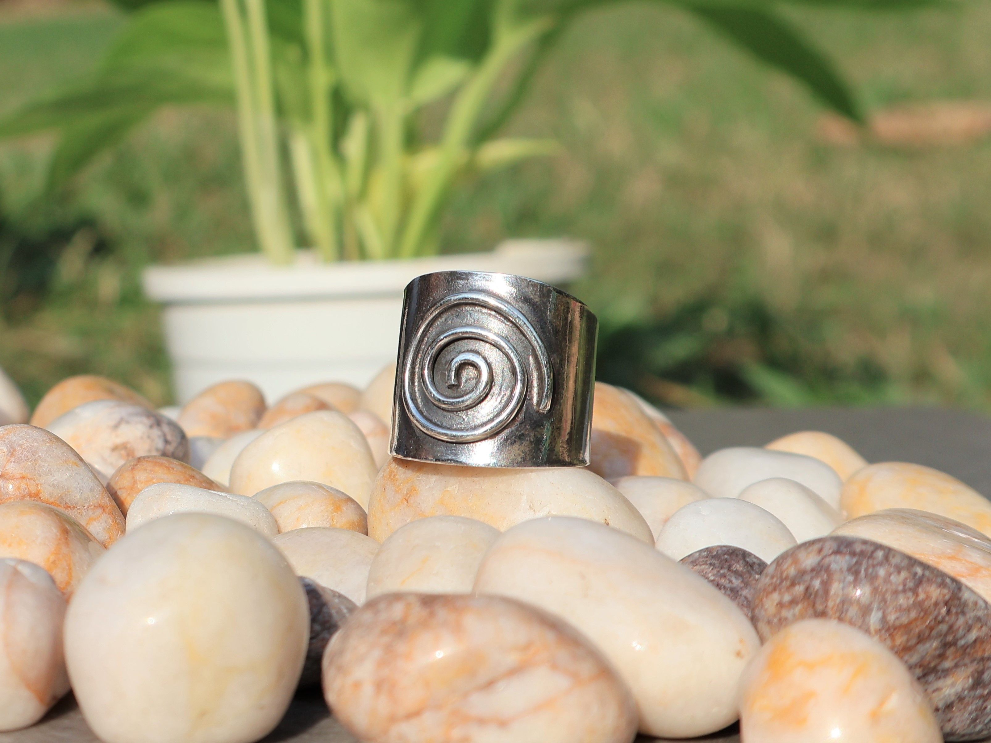 Handmade Spiral Ring, Handmade Sterling Silver Ring, Wide Band Ring Size ONE SIZE - 1 Thumbnail