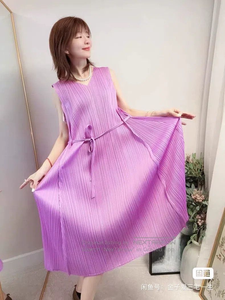 Issey Miyake Issey Miyake Purple V-Neck Dress Size L / US 10 / IT 46 - 8 Thumbnail
