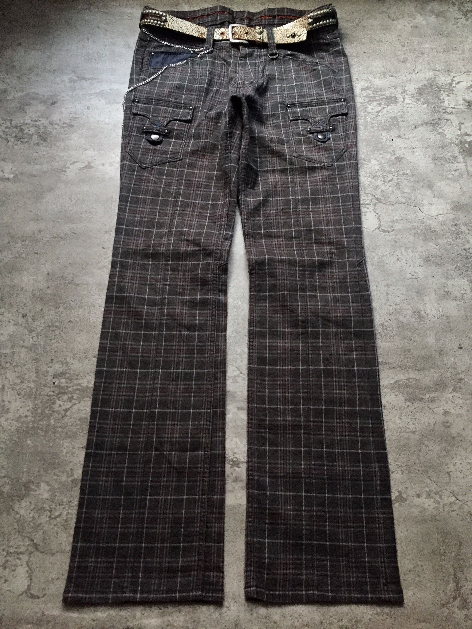 Nicole Club NCFM Flare Plaid Avant Garde Multi Pocket Pants Size US 33 - 1 Thumbnail