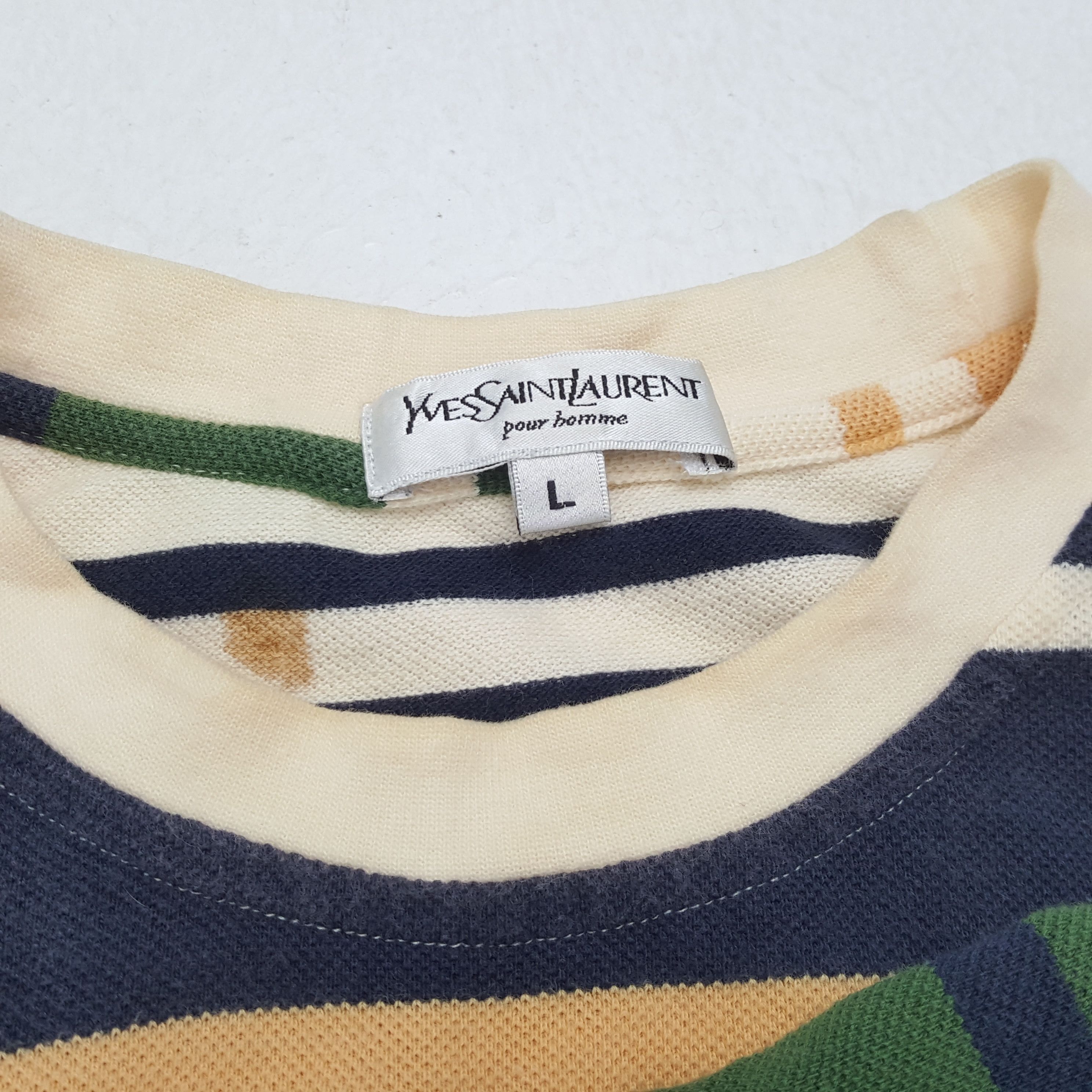 Vintage × Yves Saint Laurent YVES SAINT LAURENT Small Logo Stripes Design Tshirt dp1 Size US L / EU 52-54 / 3 - 7 Thumbnail