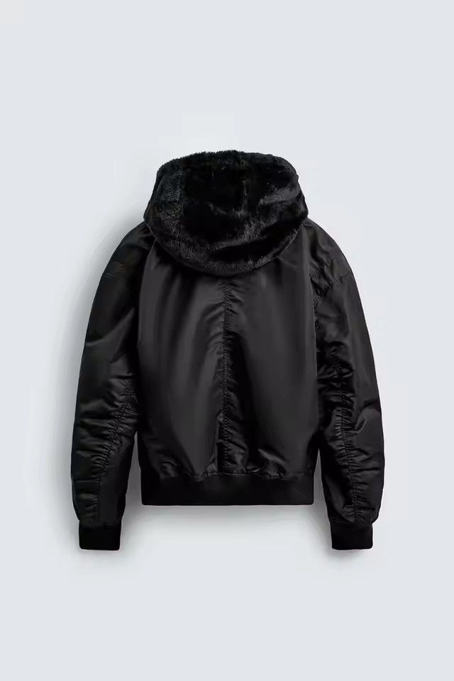 Leather Black Hooded Leather Bomber Jacket, Casual Zip-Up Outerwear Size US XL / EU 56 / 4 - 3 Thumbnail