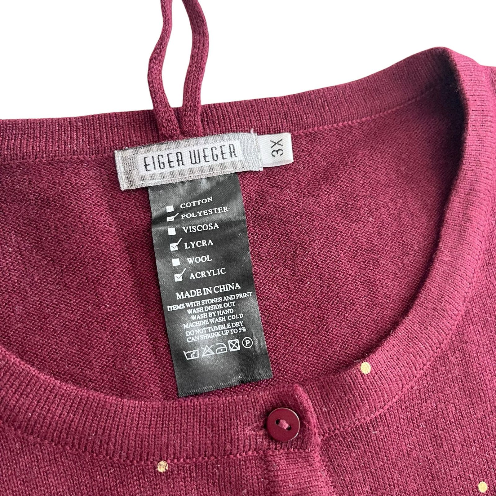 Other Eiger Weger Burgundy Gold Polka Dot Cardigan - Plus 3X Size 3XL / US 20-22 - 4 Thumbnail