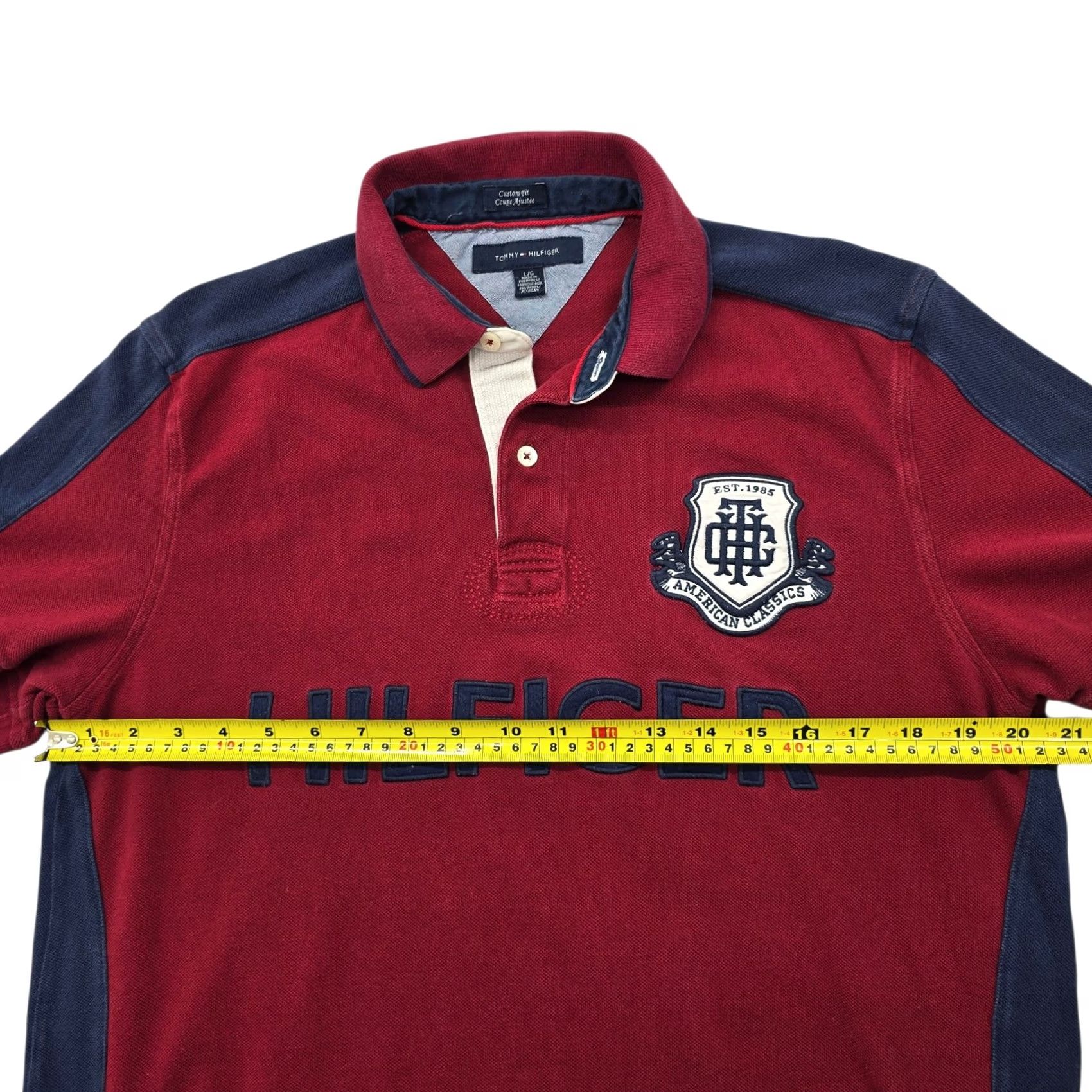 Tommy Hilfiger Tommy Hilfiger Men’s L Burgundy/Navy Colorblock Polo Cotton L/G Shirt Size US L / EU 52-54 / 3 - 6 Thumbnail