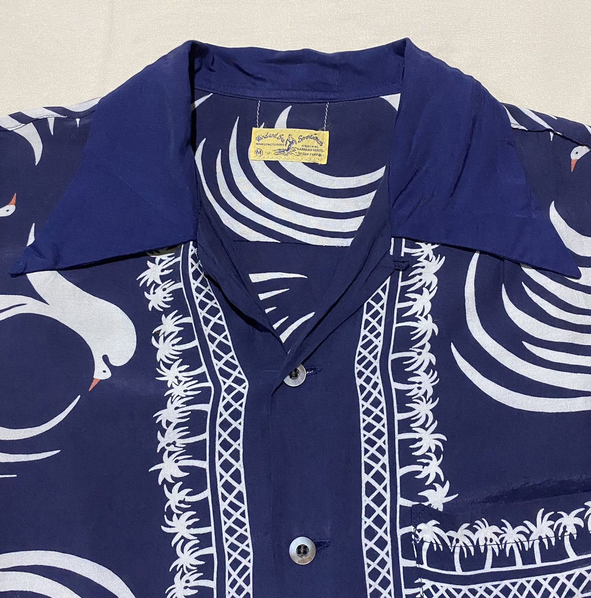 Sun Surf SUN SURF Aloha Palm Tree Crane Open Collar Shirt 100% Rayon Size US M / EU 48-50 / 2 - 3 Thumbnail