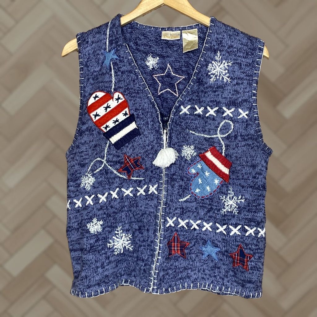 Vintage Bobbie Brooks Womens Vest Full Zip Knitted Blue Christmas Size M Size M / US 6-8 / IT 42-44 - 1 Thumbnail