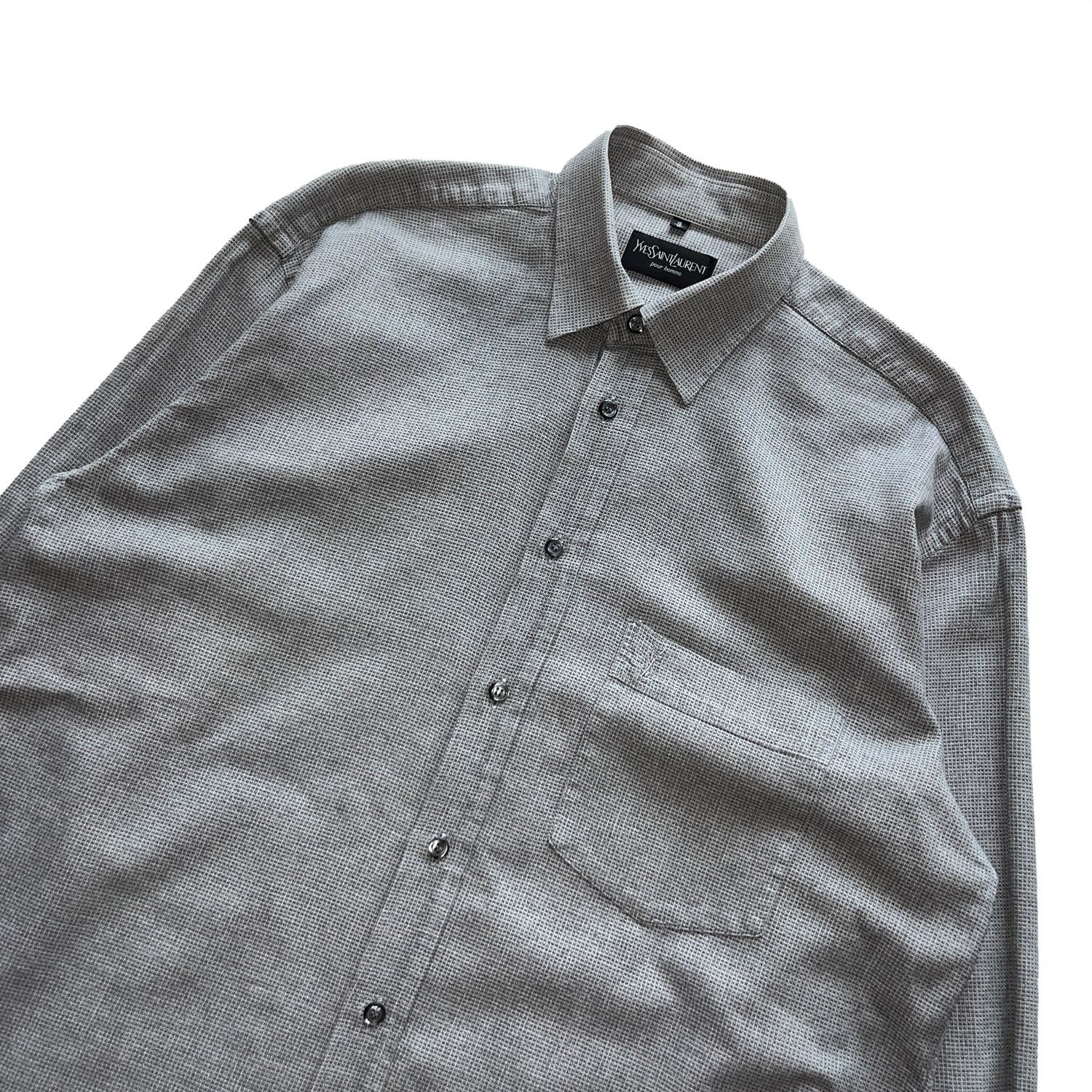 Vintage YSL Men's Vintage Single Pocket Dress Shirt / Waffle / Grey Size US L / EU 52-54 / 3 - 2 Thumbnail
