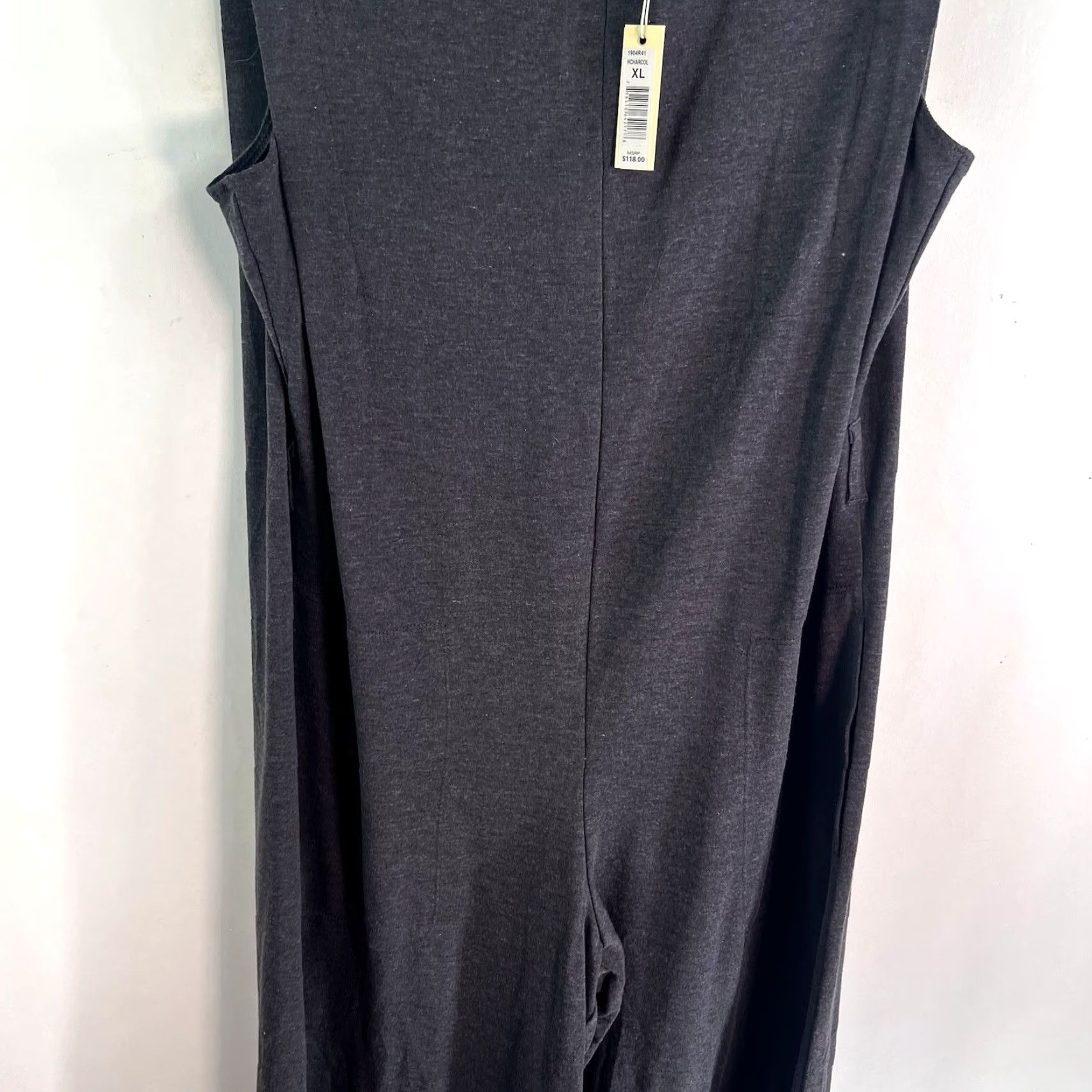 Vintage Max Studio Jumpsuit Womens XL Charcoal Sleeveless Tie Jumper 48X27 Wide Leg NWT Size XL / US 12-14 / IT 48-50 - 4 Thumbnail