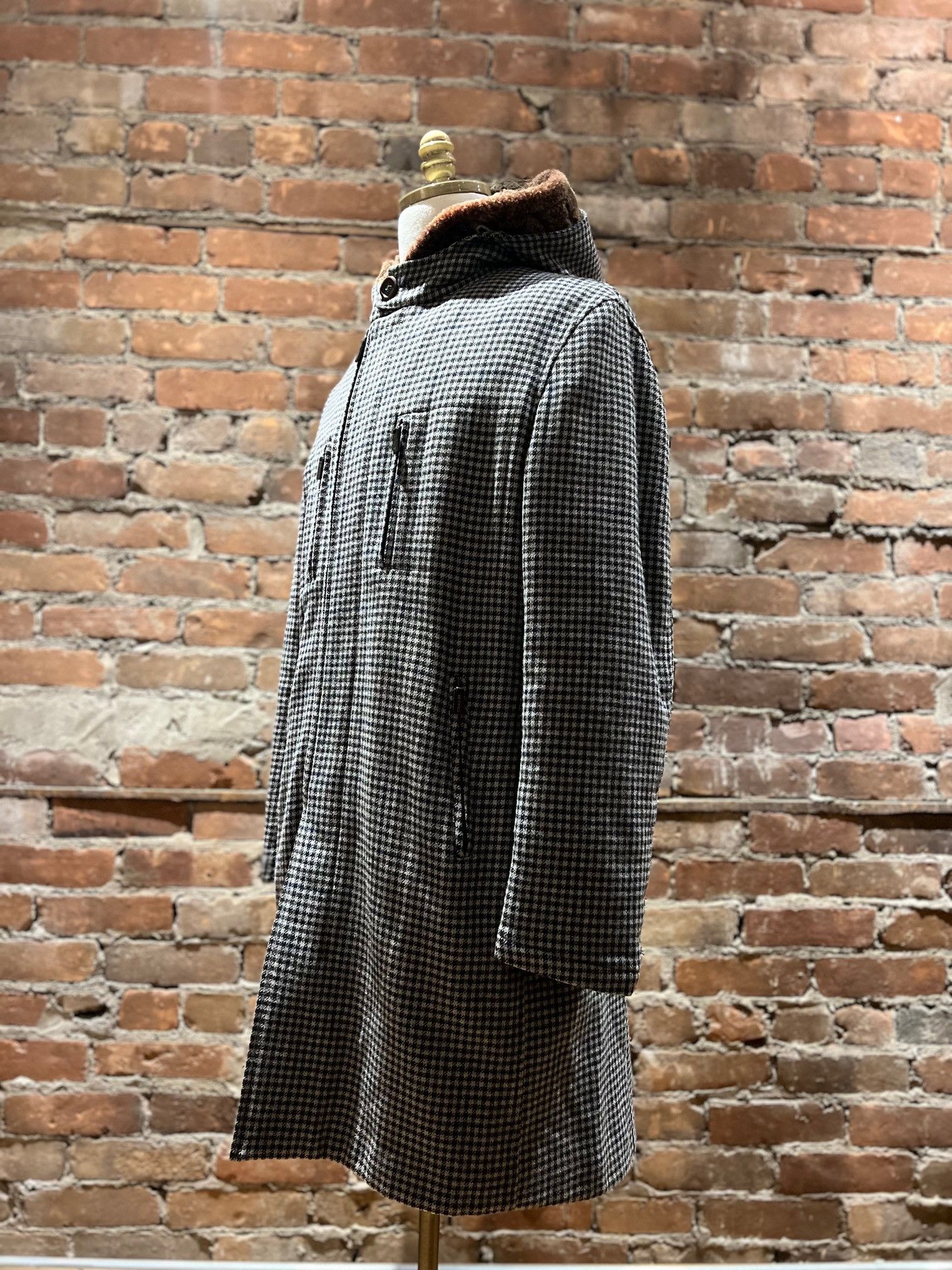 Etro ETRO Milano Wool Blend Houndstooth Coat with Shearling Hood Size US L / EU 52-54 / 3 - 3 Thumbnail