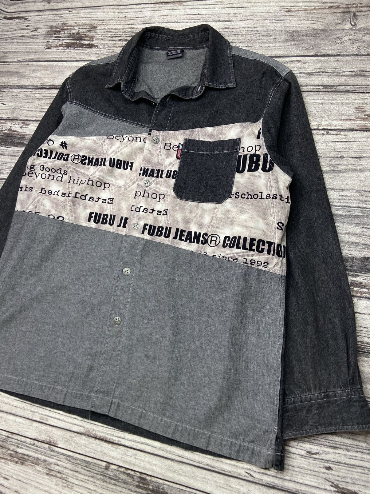 Fubu Vintage 00s Fubu Denim Hiphop Denim Shirts Button Up Size US L / EU 52-54 / 3 - 2 Thumbnail