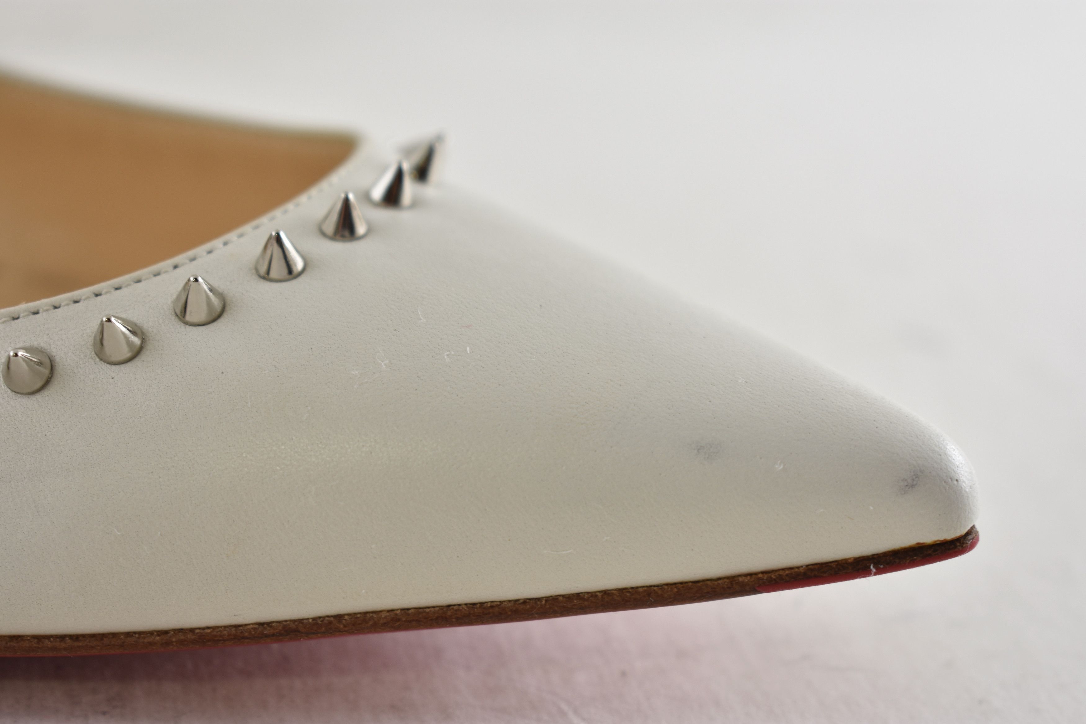 Christian Louboutin Anjalina Flat White Snow Leather Spike Pointed Ballerina 38 Size US 8 / IT 38 - 8 Thumbnail