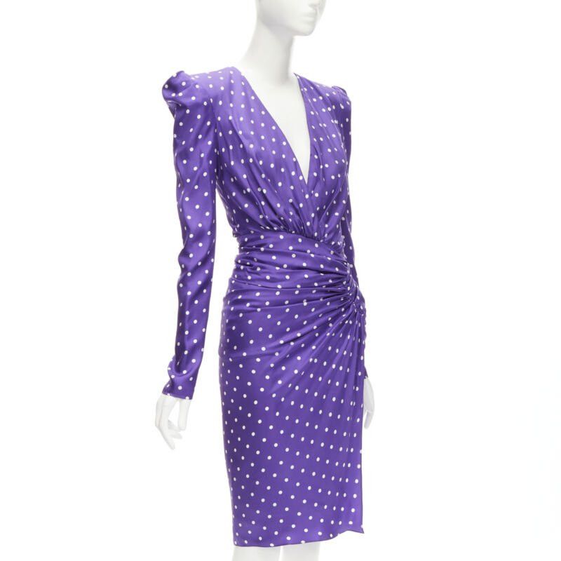 Alexandre Vauthier ALEXANDRE VAUTHIER Runway purple polka dot puff shoulder wrapped dress FR34 XS Size XS / US 0-2 / IT 36-38 - 1 Thumbnail