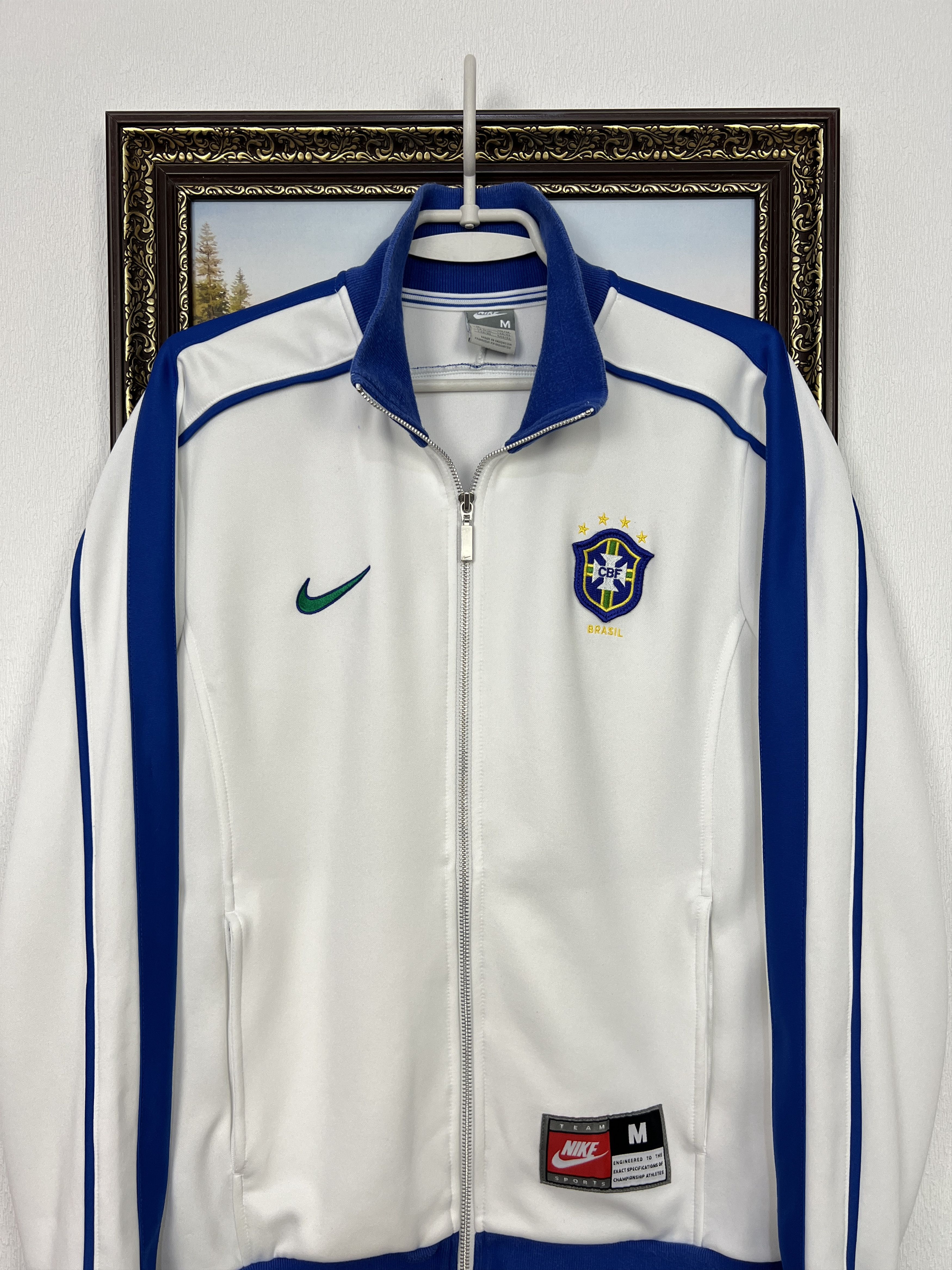Nike Vintage Nike Brazil Football White Jacket Soccer Track Top Size US M / EU 48-50 / 2 - 2 Thumbnail