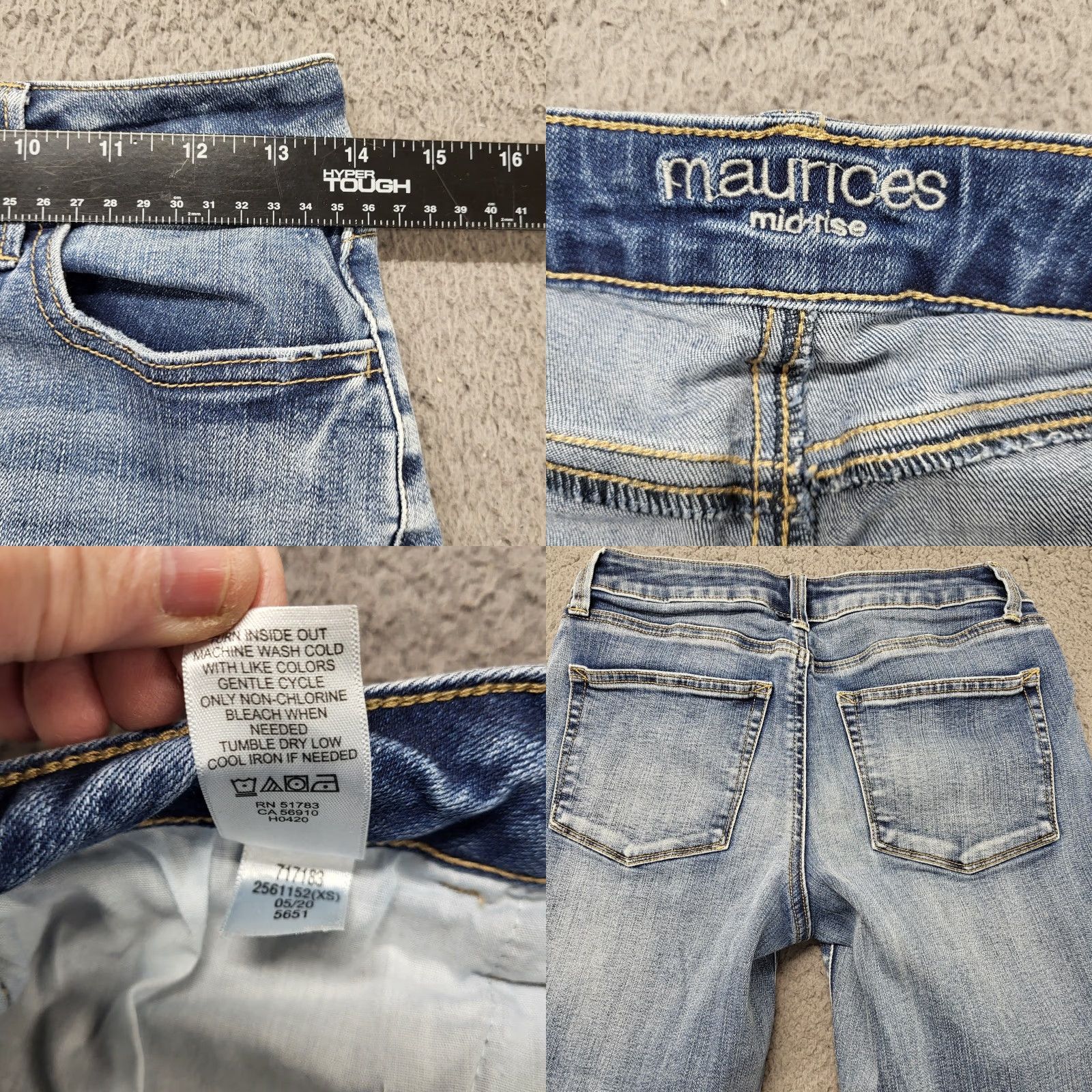 Vintage Maurices Womens Small XShort Skinny Denim Jeans Bold Stitching Whiskered 5-Pocket Blue Denim Jeans Regular Fit Womens Size 28" / US 6 / IT 42 - 8 Thumbnail