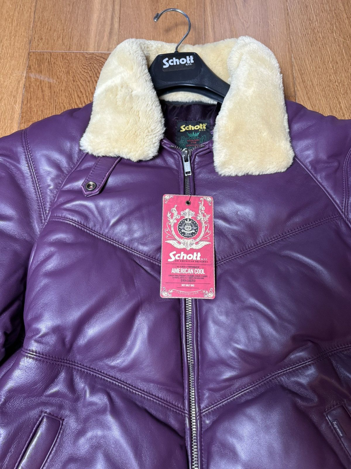 Schott × Supreme Supreme Schott Chevron Leather Down Puffer Jacket Size US XL / EU 56 / 4 - 3 Thumbnail