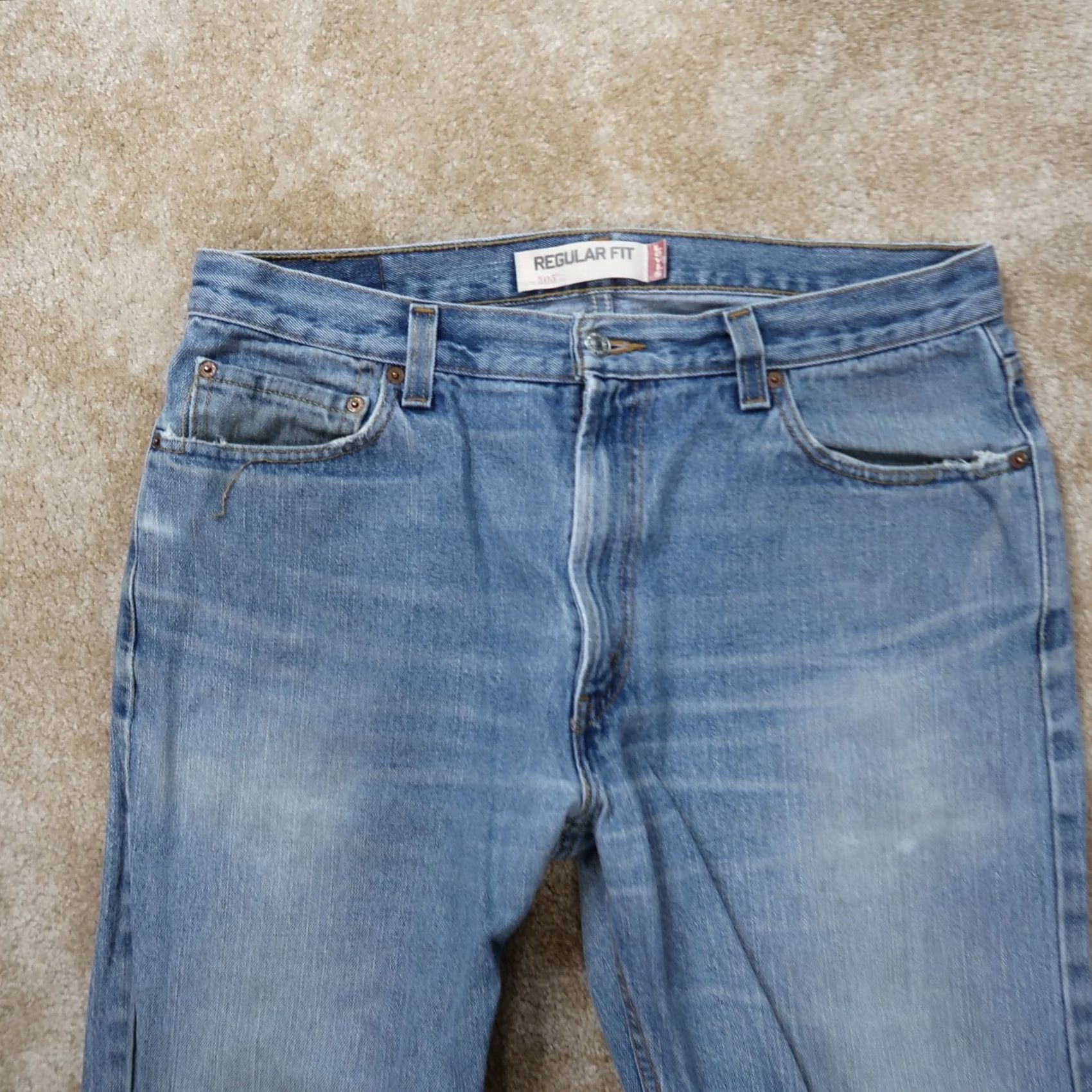 Levi's Levi's 505 Regular Fit Jeans Men's 36x32 Blue Denim Distressed Vintage USA 90s Straight Pants Mens Size US 36 / EU 52 - 4 Thumbnail