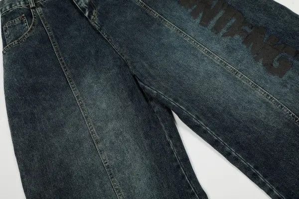 Vintage Retro punk washed men's letter print loose jeans Size US 32 / EU 48 - 4 Thumbnail