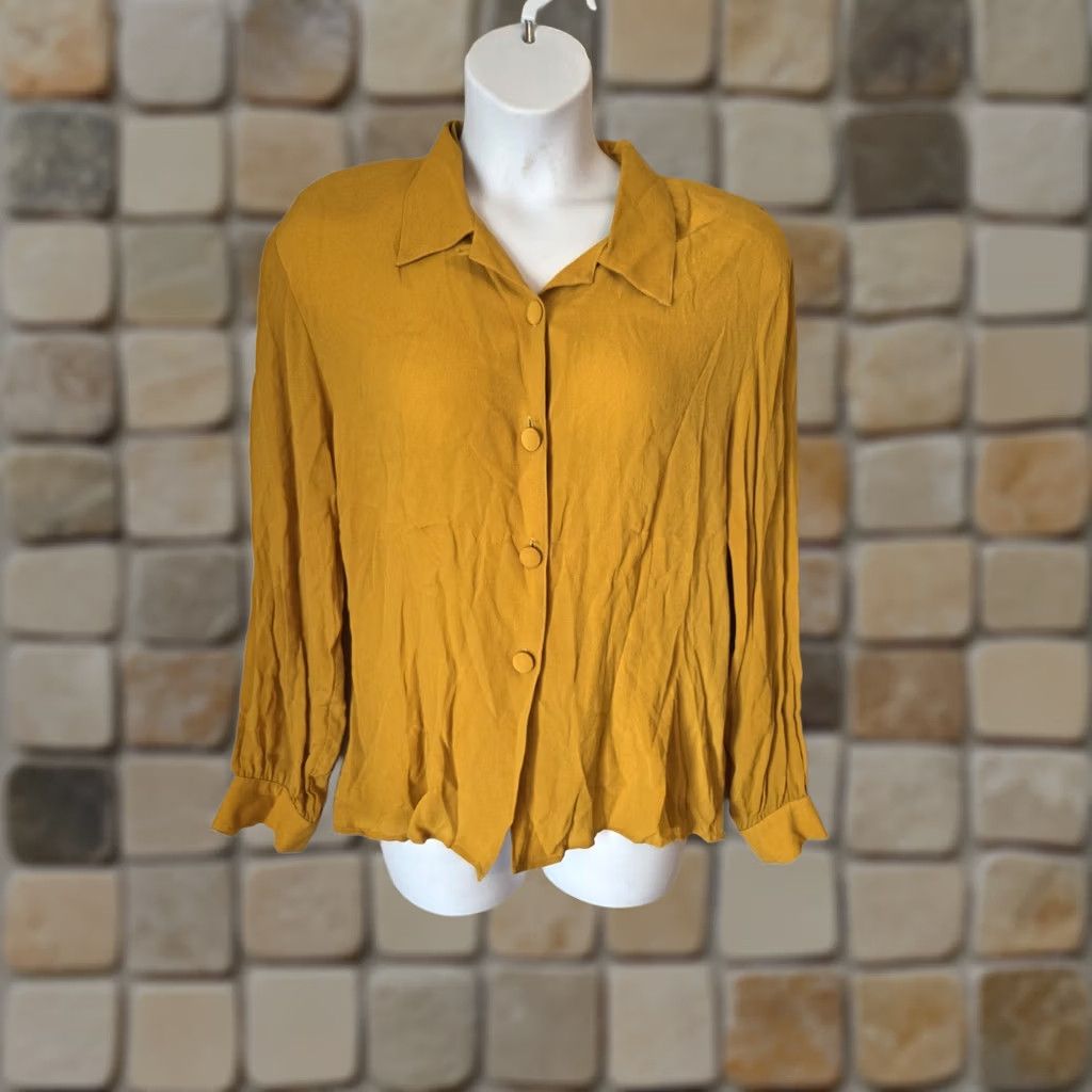 Vintage Vintage Carole Little Shirt 16 Mustard Yellow Button Up Top 80s Size XXL / US 16-18 / IT 52-54 - 1 Thumbnail