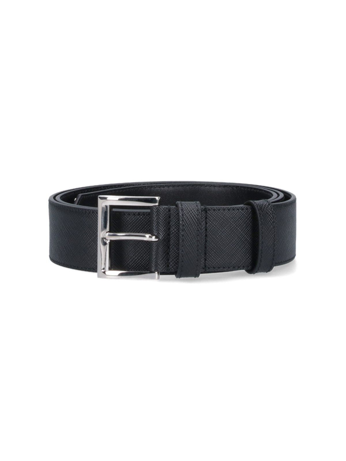 image of Prada Logo Saffiano Leather Belt Size 100 in Black, Men's