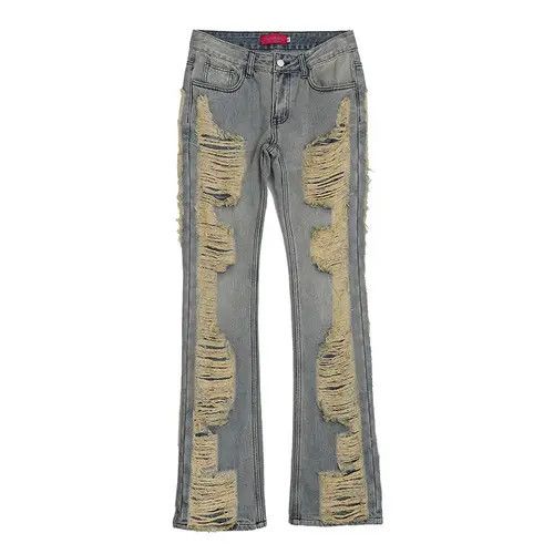 Jean Tomoko x Kazue Ripped frayed hole blue washed baggy jeans Size US 33 - 4 Thumbnail
