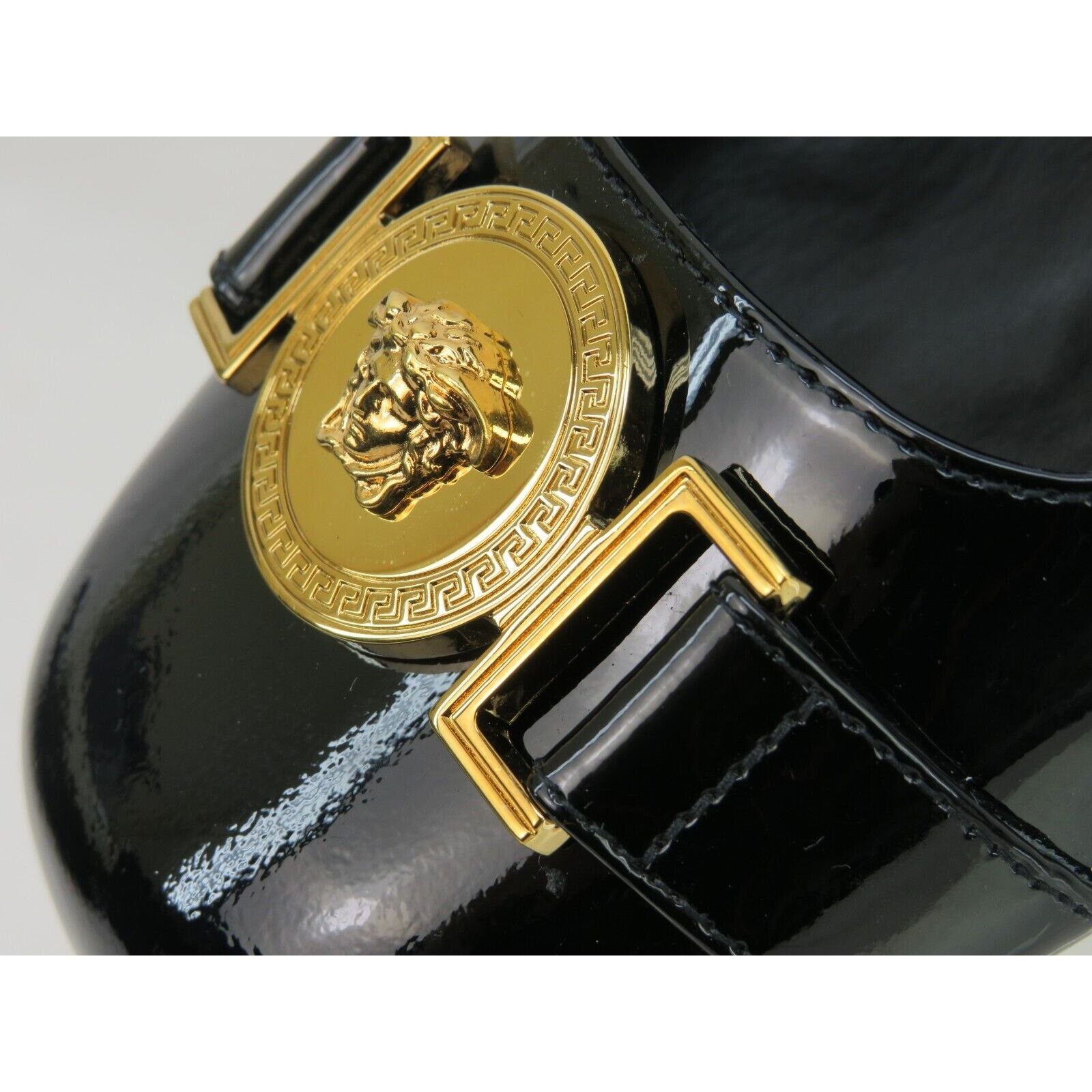 Versace VERSACE BLACK PATENT LEATHER GOLD MEDUSA HEAD PUMPS 38 8 Size US 8 / IT 38 - 5 Thumbnail