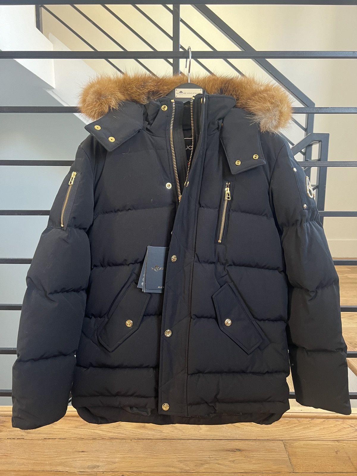Moose Knuckles Big kids black parka with fur trim detachable hood Size US XL / EU 56 / 4 - 1 Thumbnail