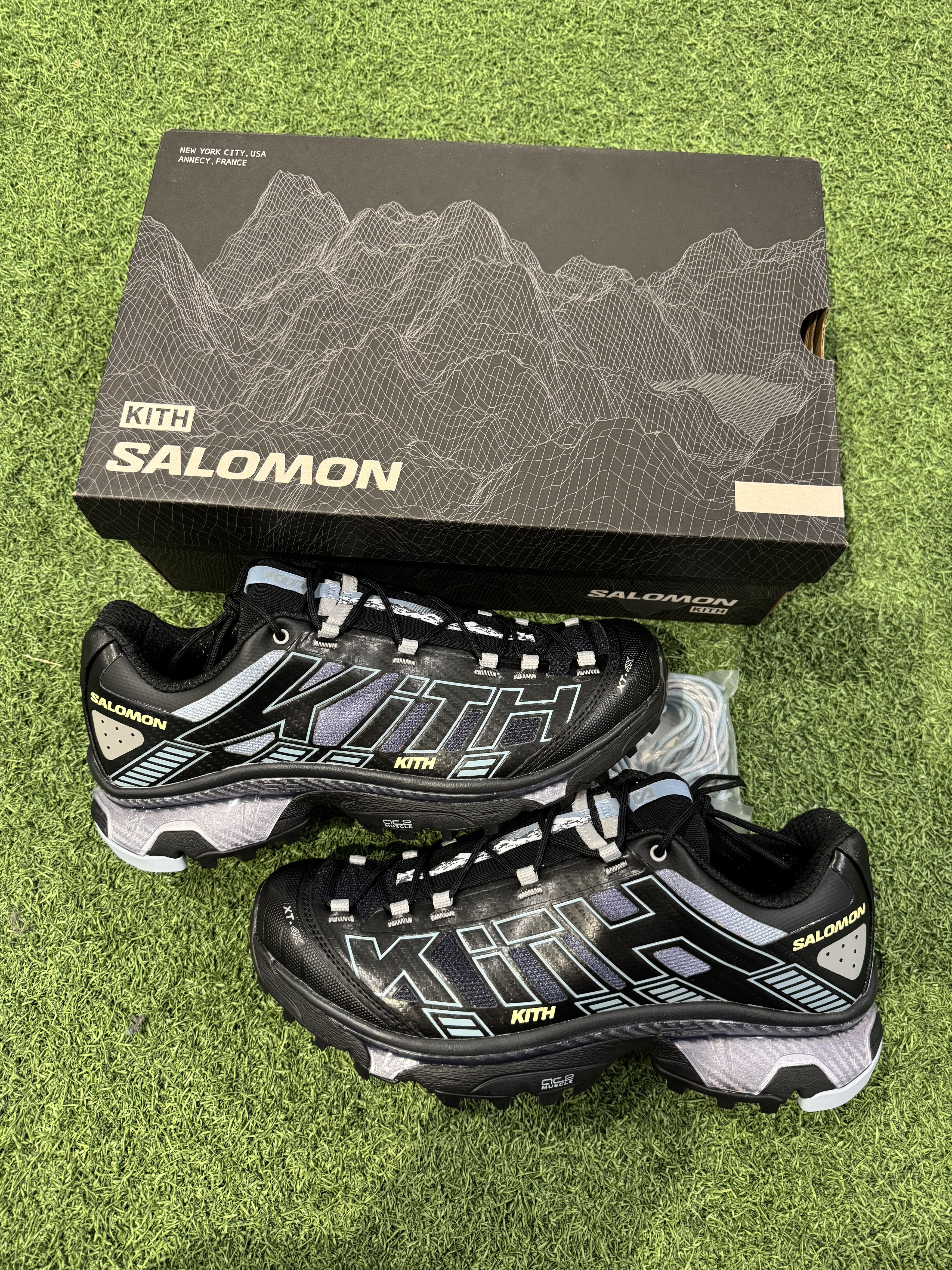 Size 10- KITH × Salomon XT-4K Black Alloy Blue Fog