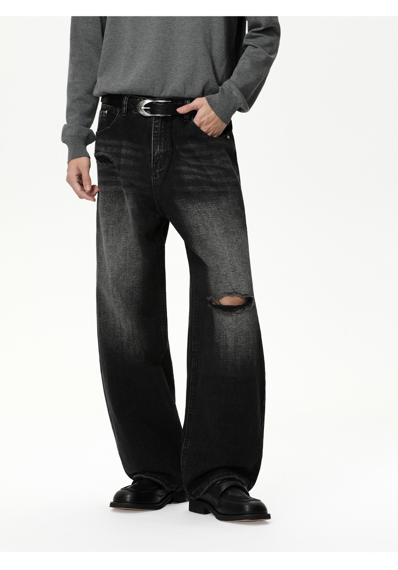 Jean Street distressed loose-fitting washed ripped jeans Size US 32 / EU 48 - 1 Thumbnail