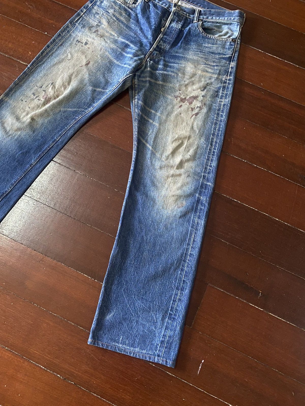 Japanese Brand FIRE 🔥 Warehouse DOUBBLE WORKS Selvedge SPLATTED COLOUR Size US 35 - 4 Thumbnail