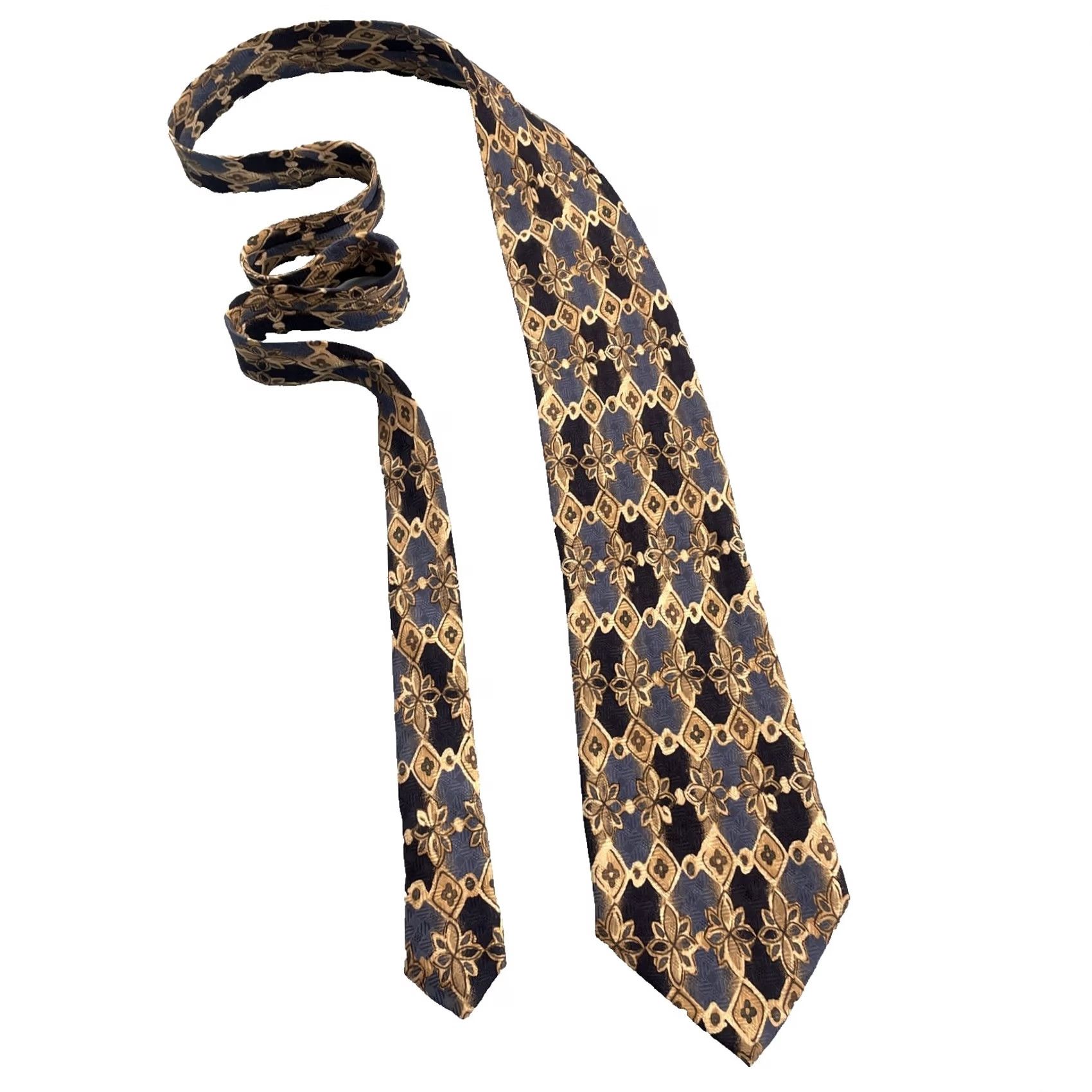 Vintage VINTAGE Handmade 100% Silk Neck Tie Italy Floral Western Blue Brown 4 Mens Tie Brown Blue Silk Size ONE SIZE - 3 Thumbnail