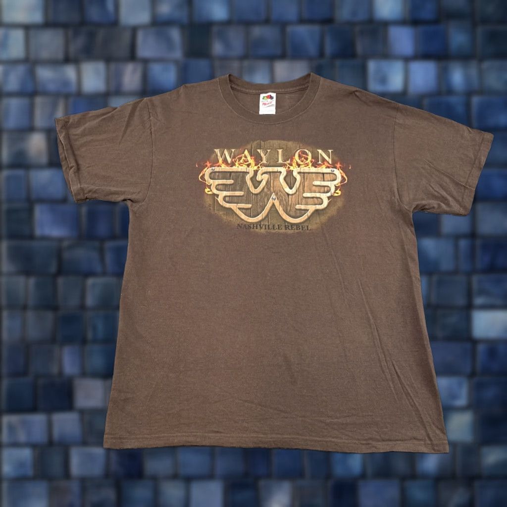 Fruit Of The Loom VINTAGE Waylon Jennings Nashville Rebel Shirt Mens L Cotton Brown 90s Band Music T-Shirt Size US L / EU 52-54 / 3 - 1 Thumbnail