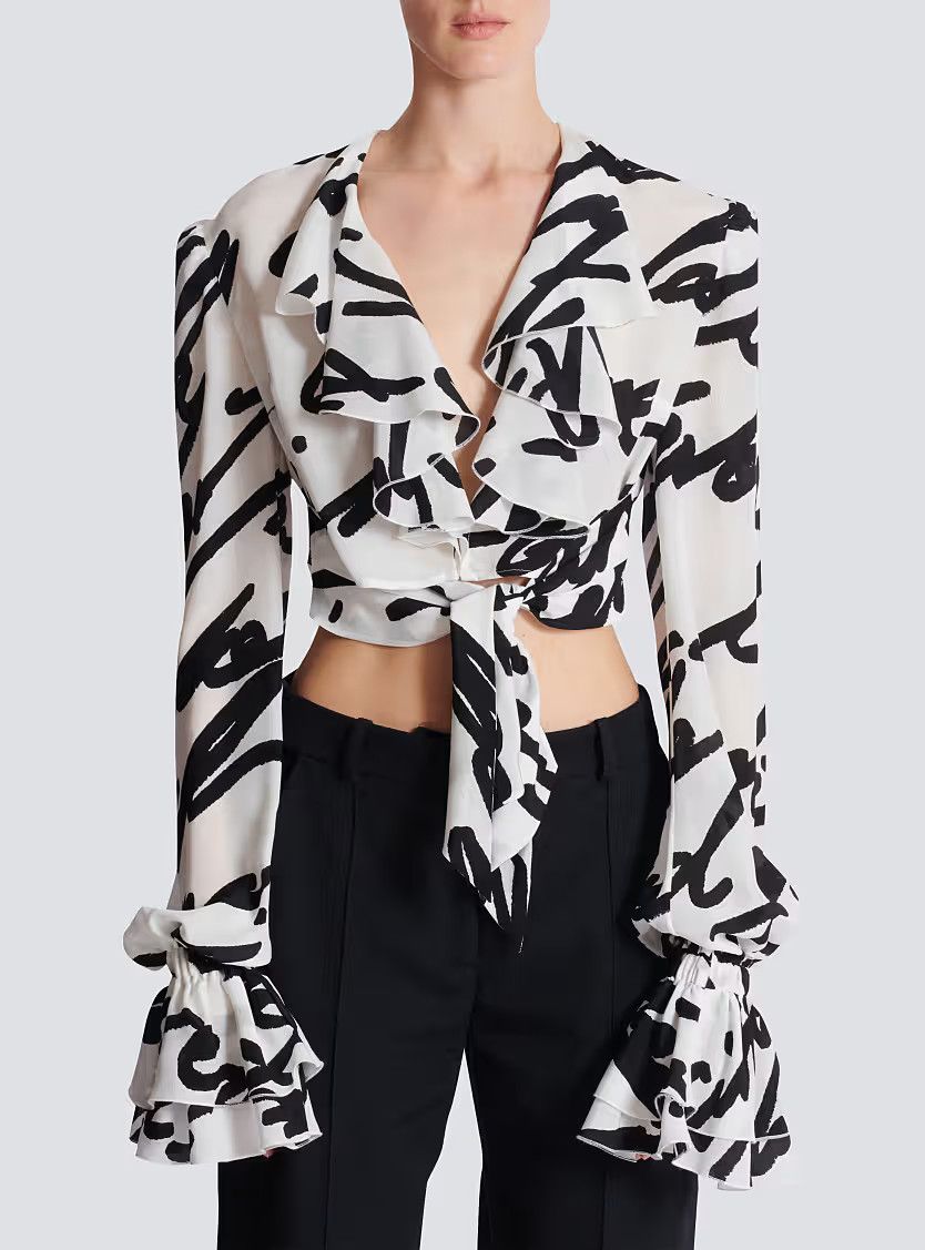 Balmain o1s1wg111225 Love Letter-Print Blouse in White Size L / US 10 / IT 46 - 2 Thumbnail