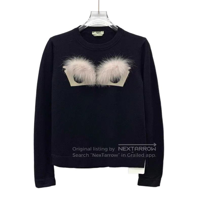 Fendi Fendi Black Feather Little Monster Eye Wool Crew Neck Long Size XS / US 0-2 / IT 36-38 - 1 Thumbnail