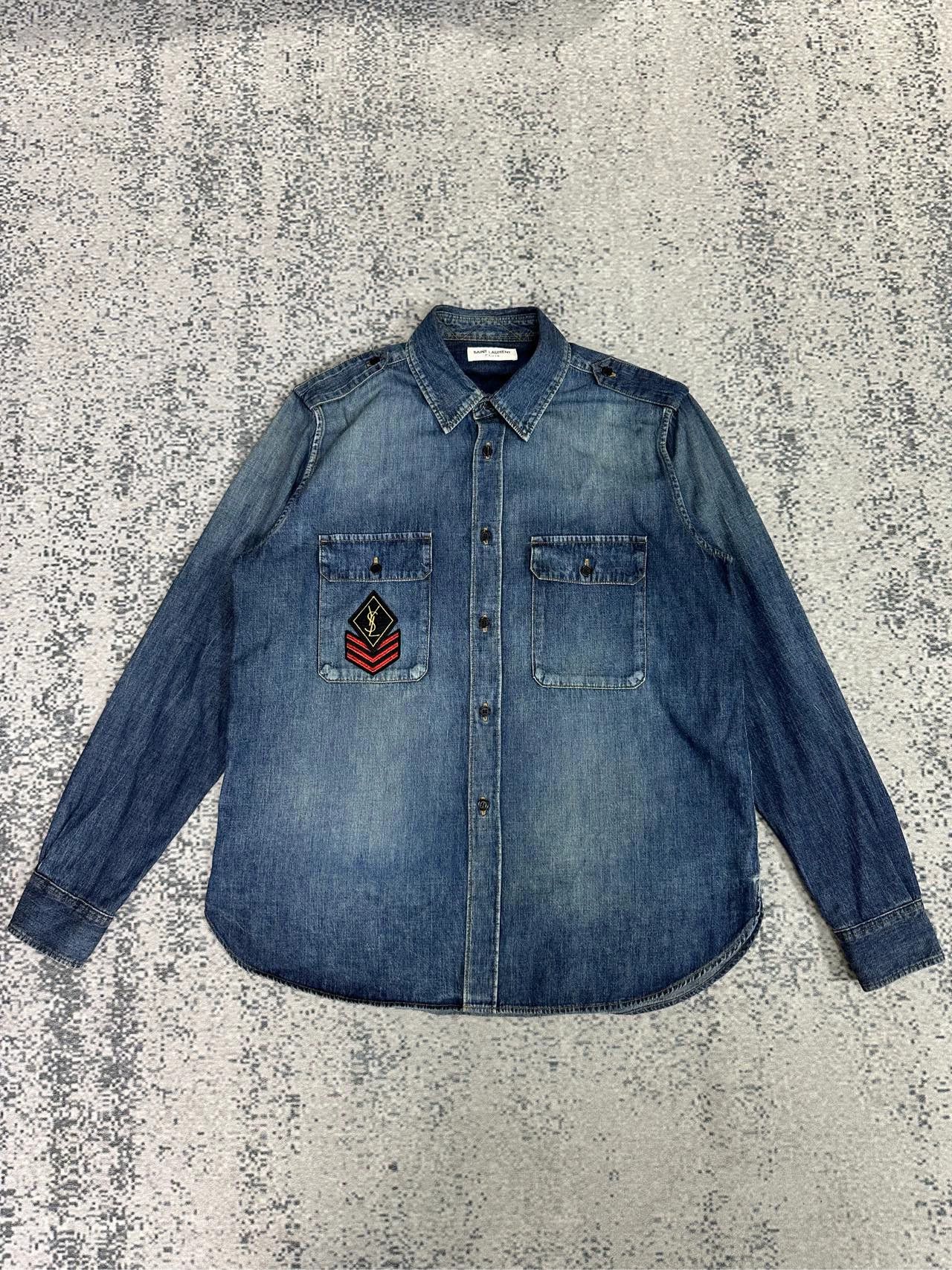 Saint Laurent Paris Saint Laurent Paris Pocket embroidered denim shirt Size US S / EU 44-46 / 1 - 1 Thumbnail