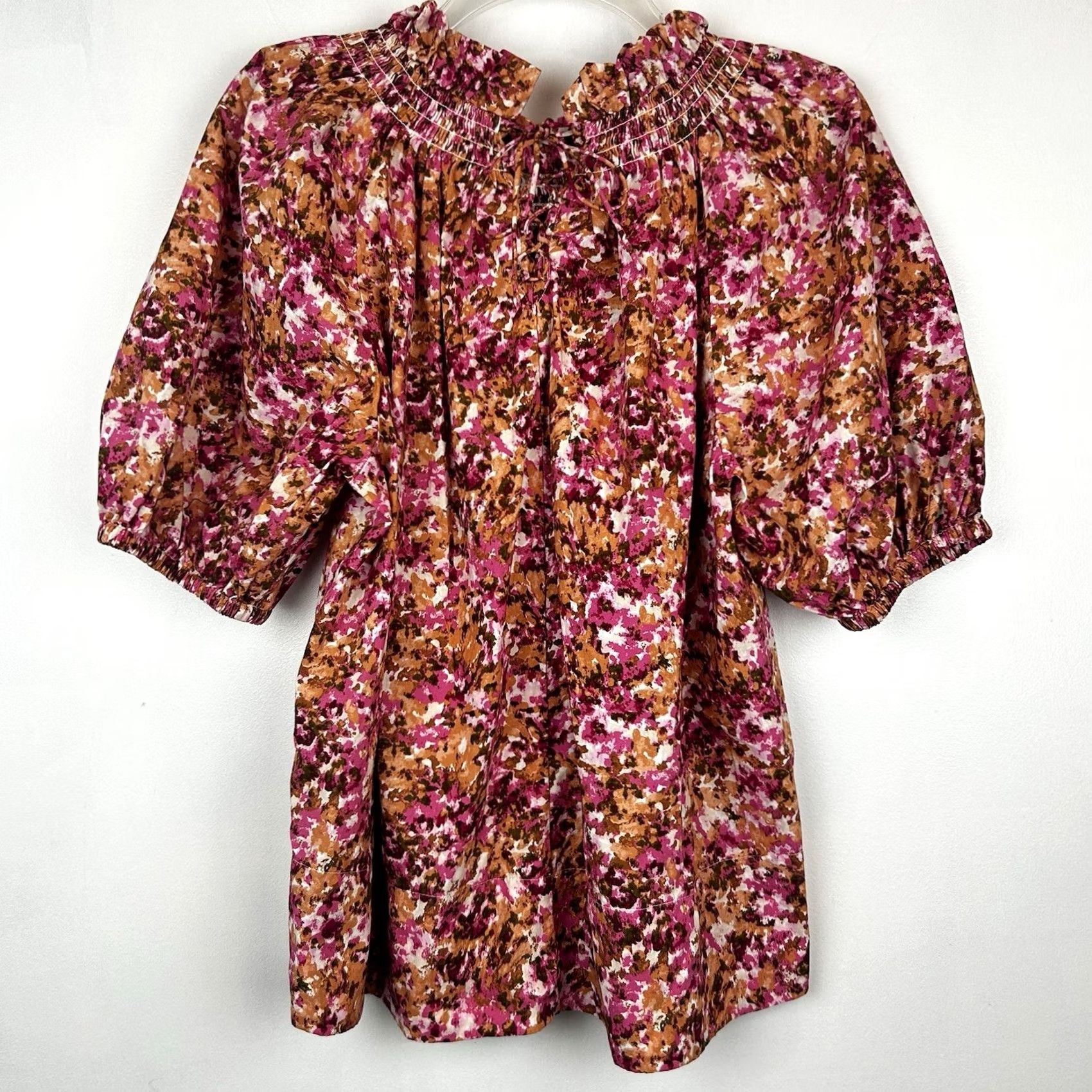 J.Crew J.CREW Blouse Women M Pink Floral Ruffle Balloon Sleeve Round Neck Pullover Casual Workwear Size M / US 6-8 / IT 42-44 - 2 Thumbnail