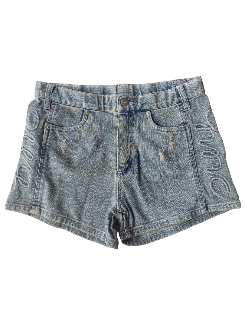 Hysteric Glamour Hiromichi Nakano Denim Shorts Rhinestone Studs & Embroidery Size 28" / US 6 / IT 42 - 1 Thumbnail