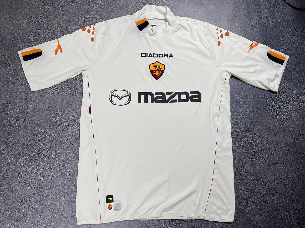image of Bloke x Diadora As Roma 2003/2004 Away Football Soccer Jersey in White, Men's (Size XL)