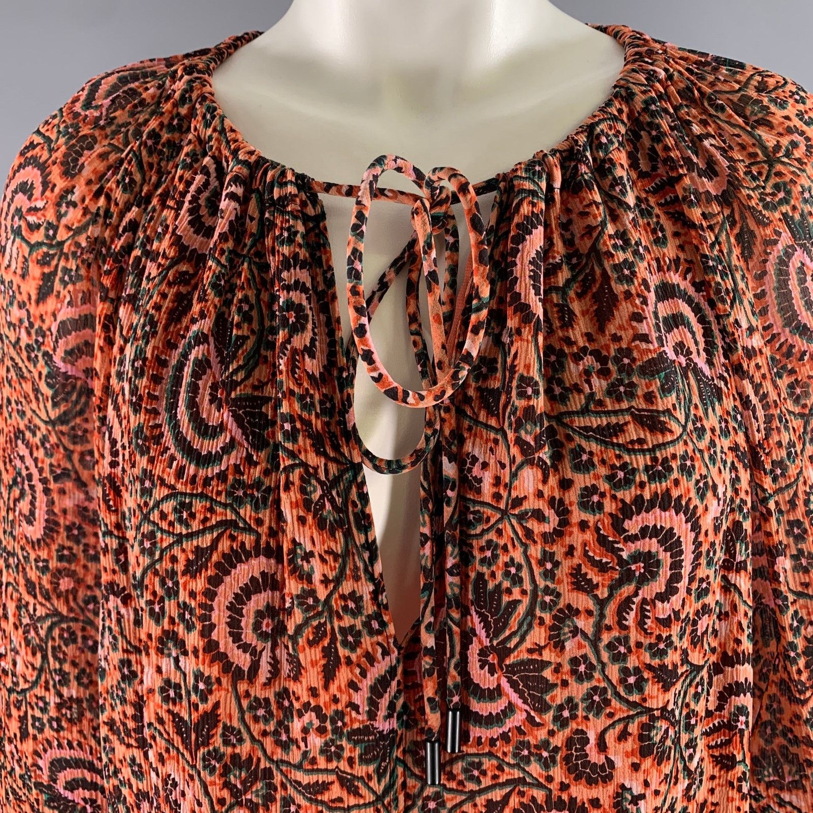 A.L.C. A.L.C. Size 8 Orange Pink Silk Floral Neck Tie Top Size M / US 6-8 / IT 42-44 - 2 Thumbnail