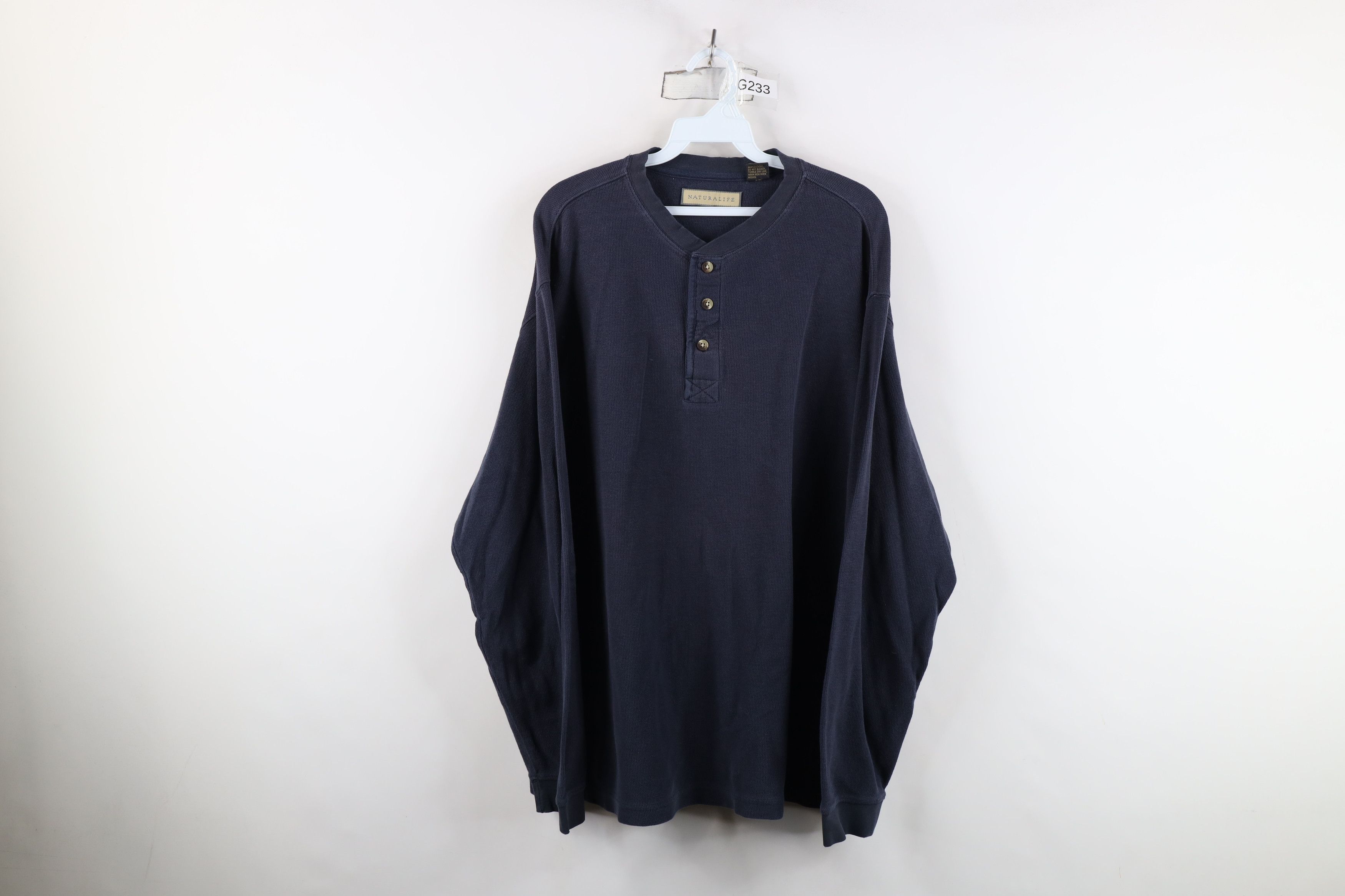 Vintage Vintage 90s Streetwear Waffle Knit Henley T-Shirt Blue Size US XXL / EU 58 / 5 - 1 Thumbnail