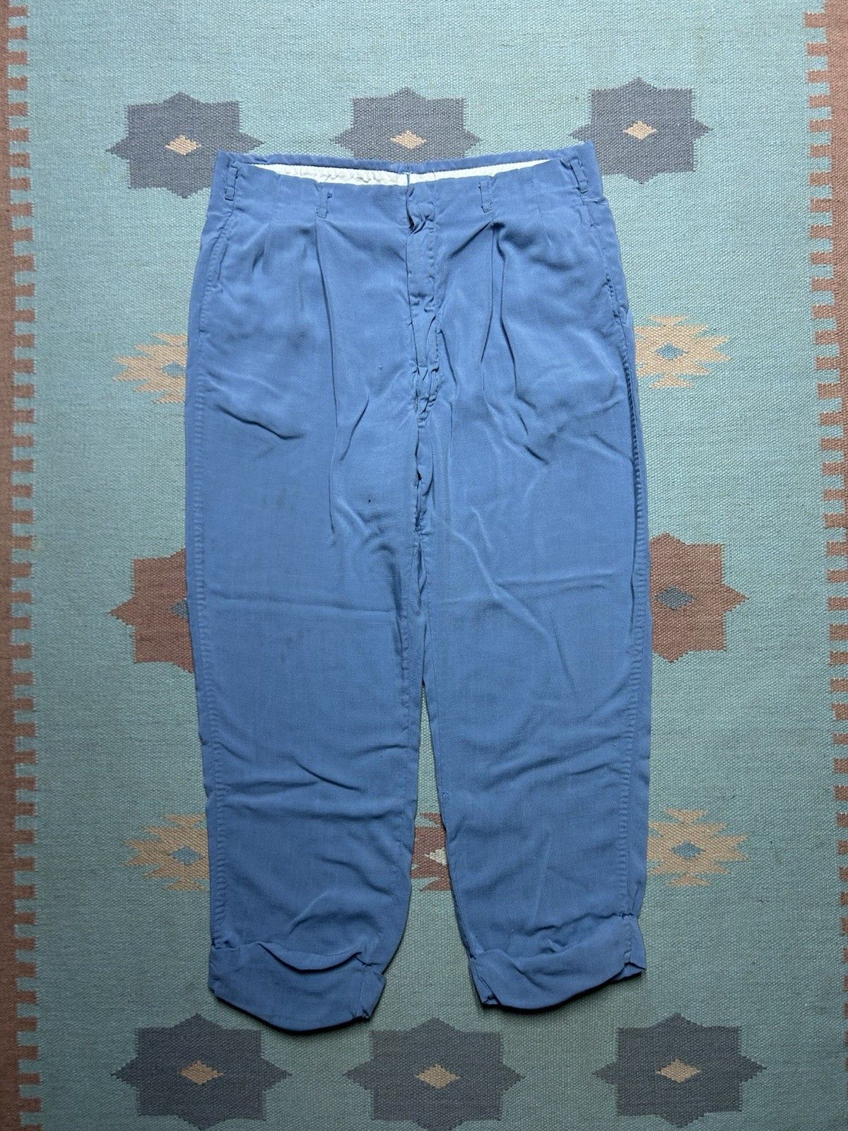 Vintage Vtg 40s rayon slacks pleated pants drop loop Hollywood 36x27 Size US 36 / EU 52 - 1 Thumbnail