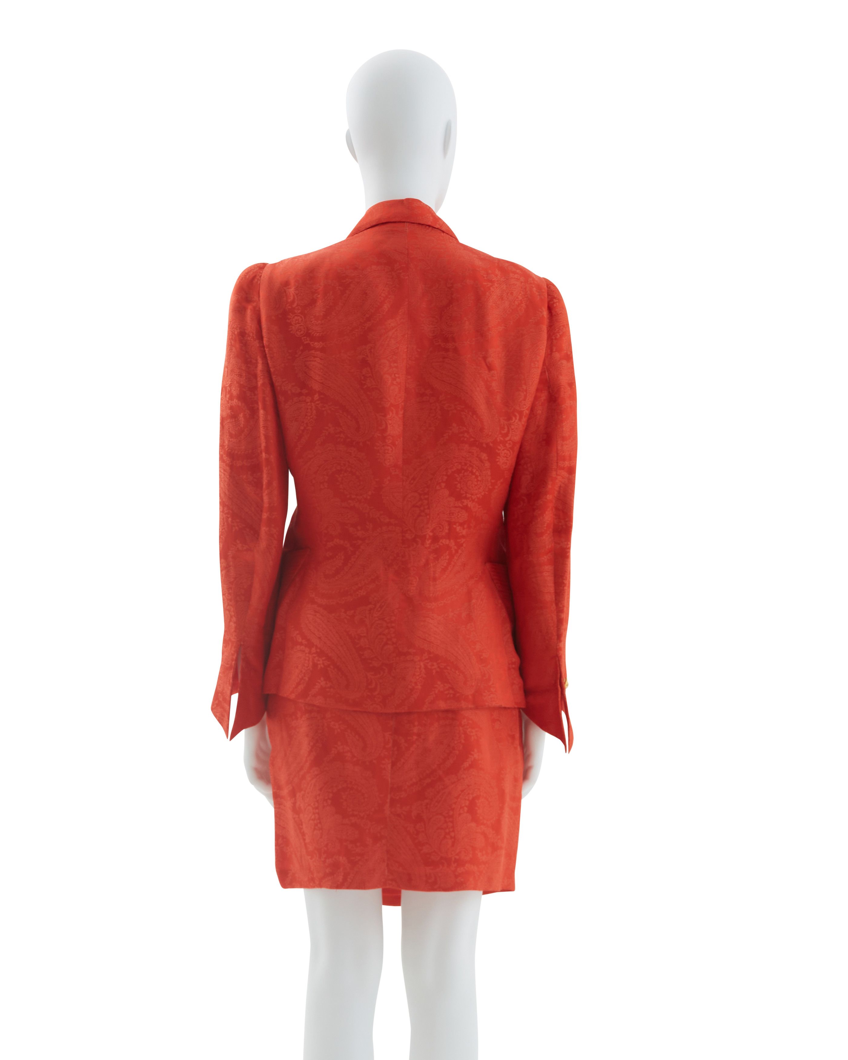 Versace S/S 1991 Orange silk paisley print blazer and skirt set Size M / US 6-8 / IT 42-44 - 4 Thumbnail
