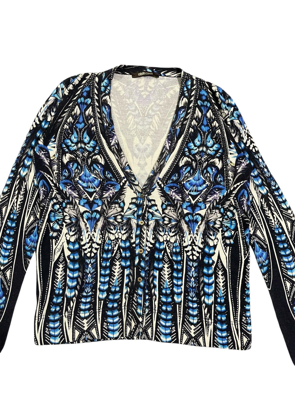 Roberto Cavalli FW 14 Roberto Cavalli Floral Blue Cardigan Size M / US 6-8 / IT 42-44 - 3 Thumbnail