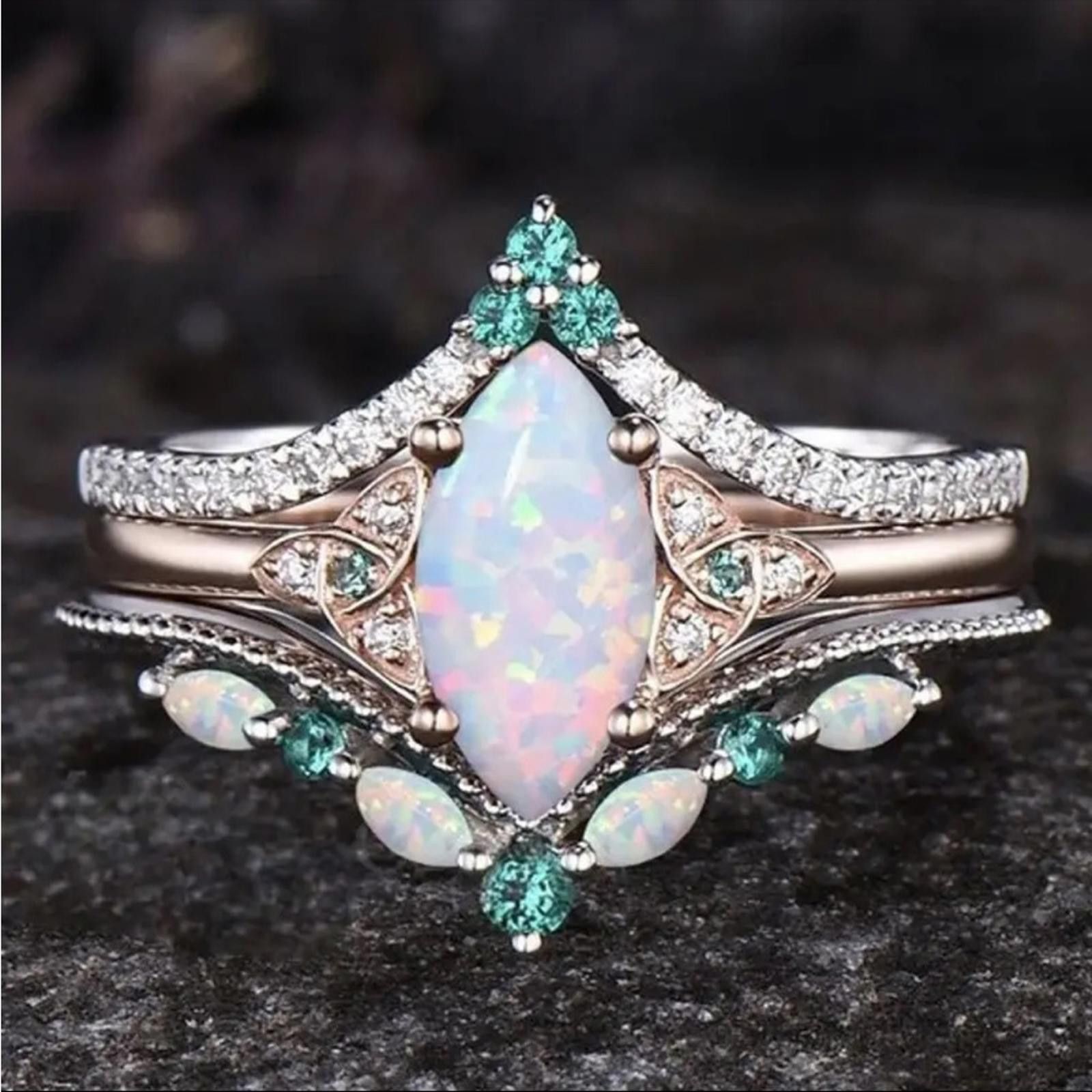 Designer Opal and Crystal Women's Ring Set Size 6 Size ONE SIZE - 1 Thumbnail