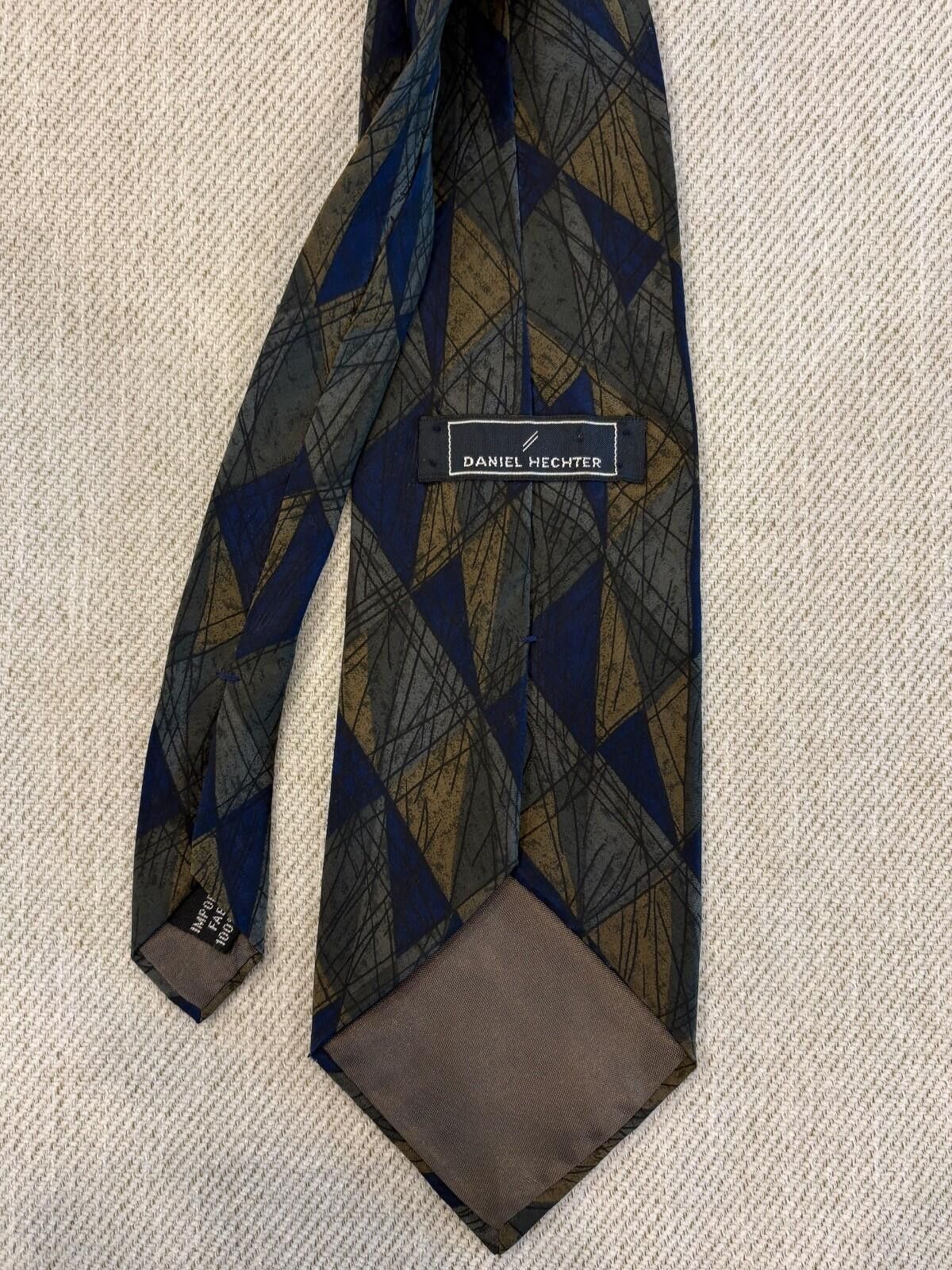 Daniel Hechter Daniel Hechter Paris Silk Tie Geometric Harlequin Blue Gold Size ONE SIZE - 5 Thumbnail