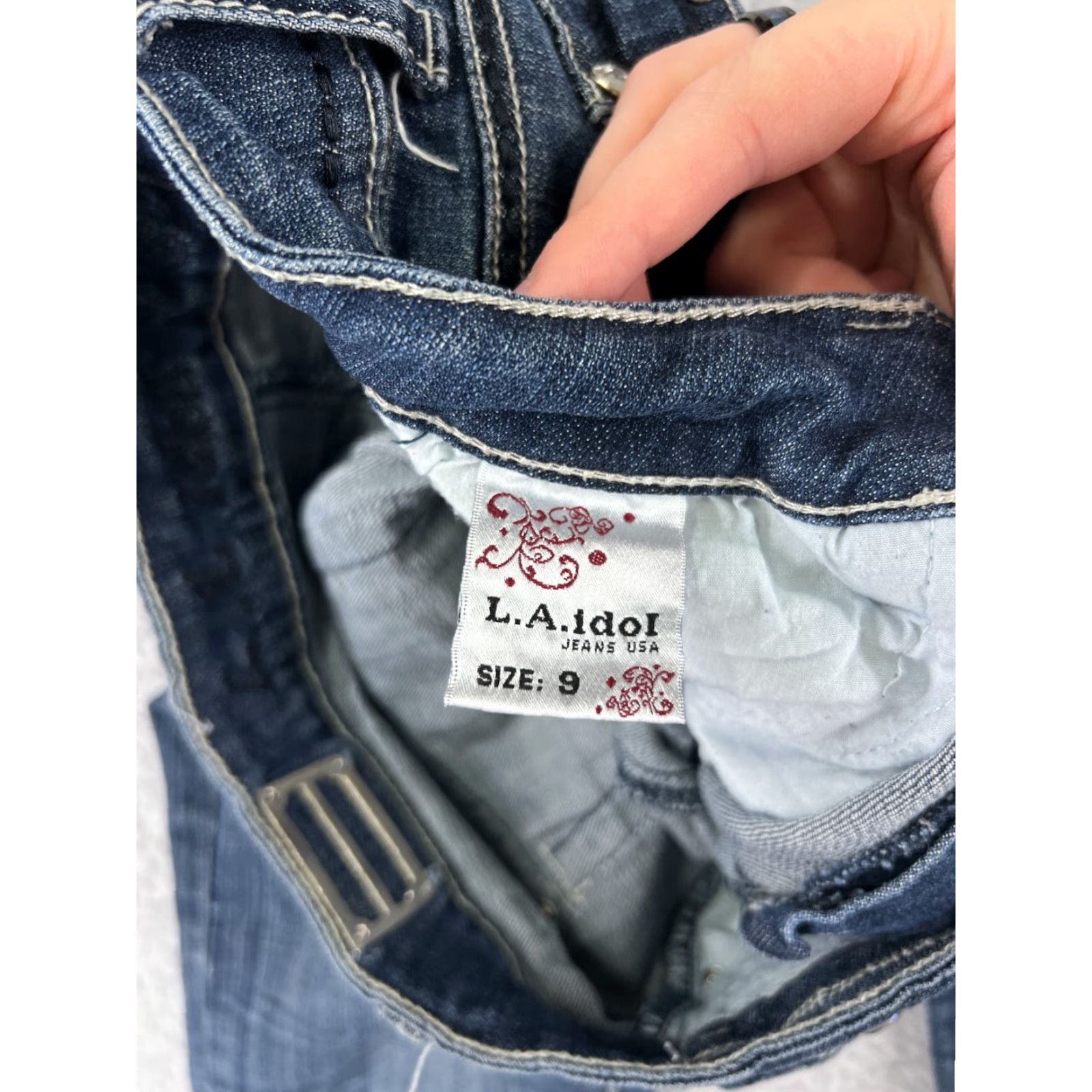 Vintage LA Idol Women Jeans Capri 9 Blue Denim Embroidered Bling Cotton Blend 5-Pocket Size 30" / US 8 / IT 44 - 4 Thumbnail